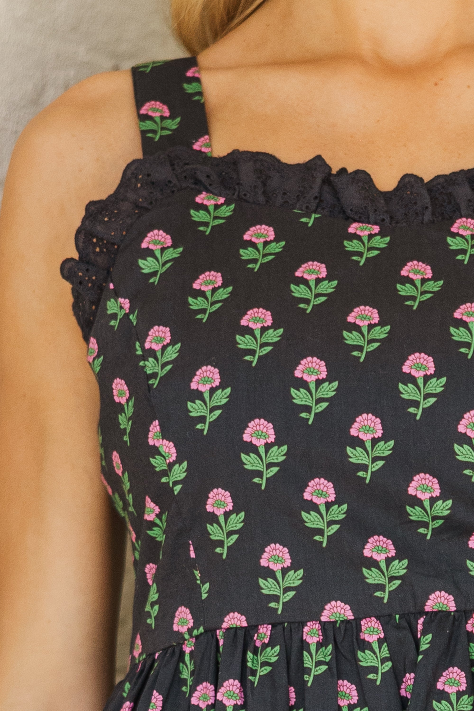 Stylish Black Floral Midi Dress for Women | Elegant Knee-Length Summer Dress | Perfect for Parties, Weddings & Date Nights