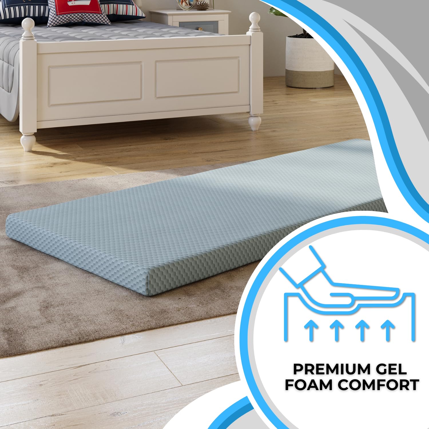 Beautysleep Siesta Memory Foam Lounger - Portable Rollaway Sleeping Mattress with Washable Cover & Travel Bag - Twin Size Floor Bed for Camping, Guest Room, Dorm, Office Nap & Travel Comfort