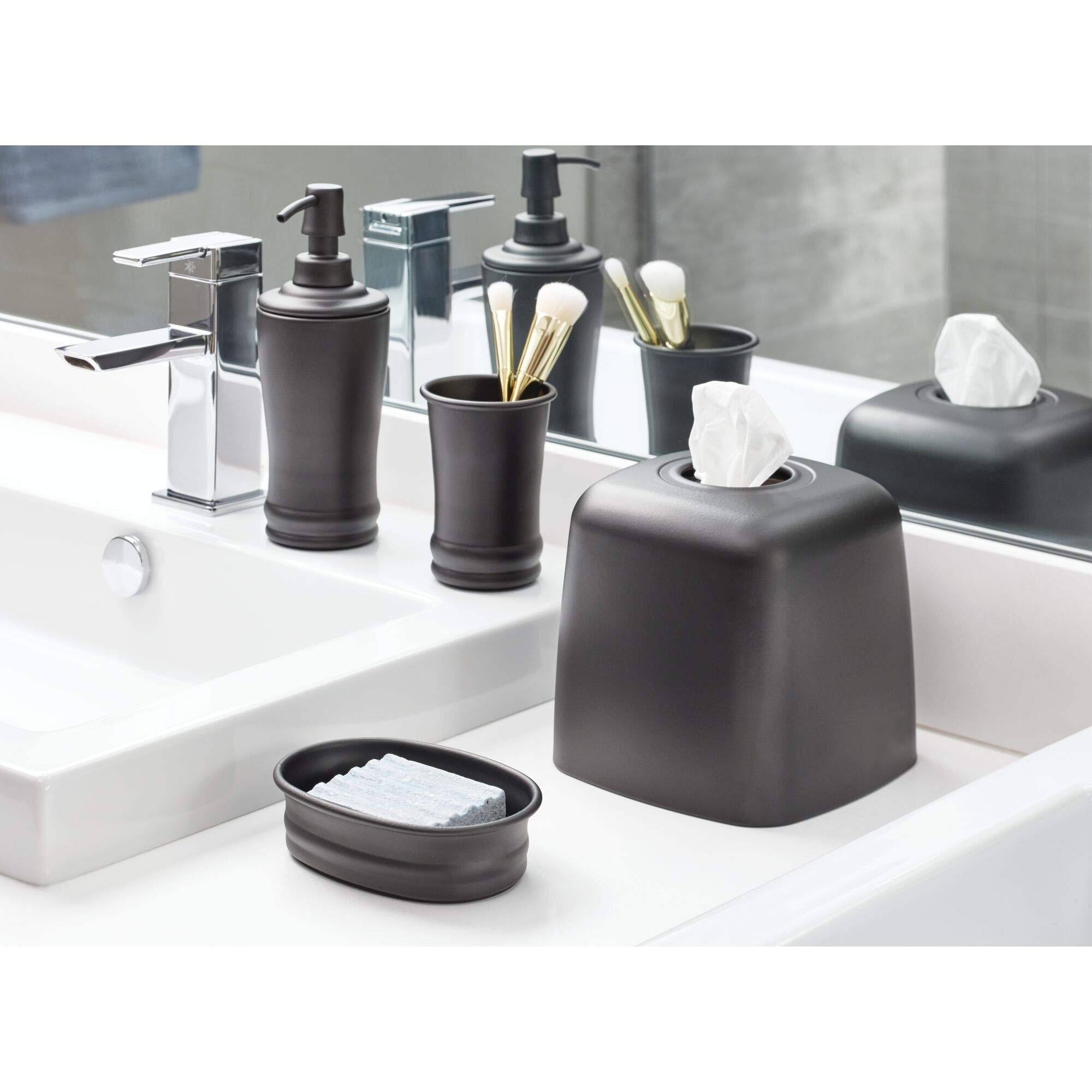 iDesign 26187 Olivia Matte Black Metal Tumbler - Multi-Purpose Makeup Brush Holder & Toothbrush Cup for Bathroom Countertop, Desk Organizer, Dorm Essentials, College Room Decor & Vanity Storage - Perfect for Home, Office & Travel Use