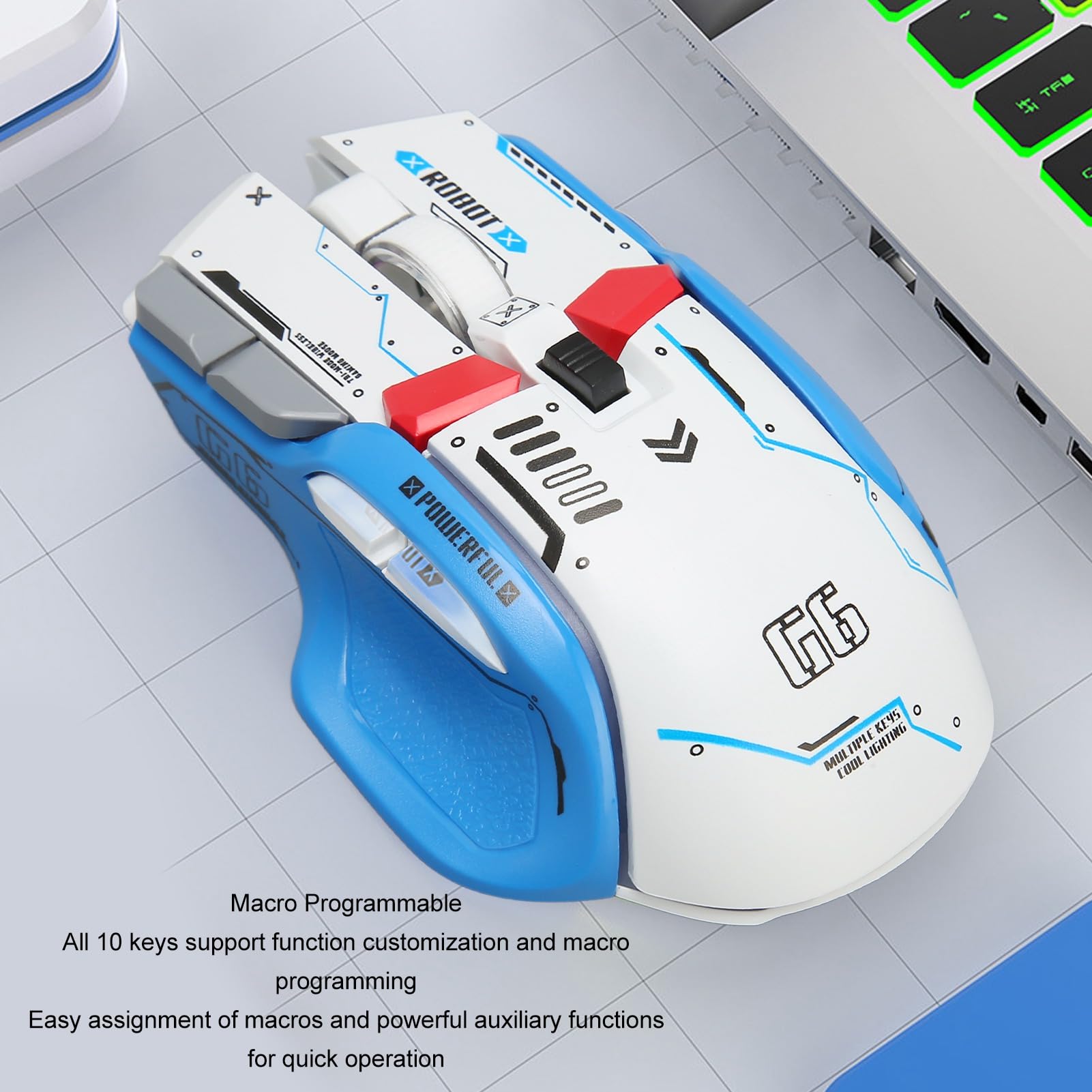 Wireless Gaming Mouse, 2.4G Wired Bluetooth 3-in-1 RGB Gaming Mouse with 11 Color Modes & 5 Adjustable DPI (1600-7200) - Compatible with Windows PC, Mac, Android, iOS - Ergonomic Design for FPS, MOBA, eSports Gaming (White)