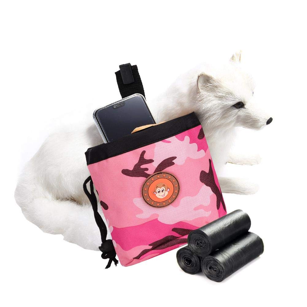 Vikye Pet Snack Bag - Dog Training Treat Pouch with Pink Camouflage Design | Portable Dog Treat Holder for Outdoor Walks, Hiking & Obedience Training