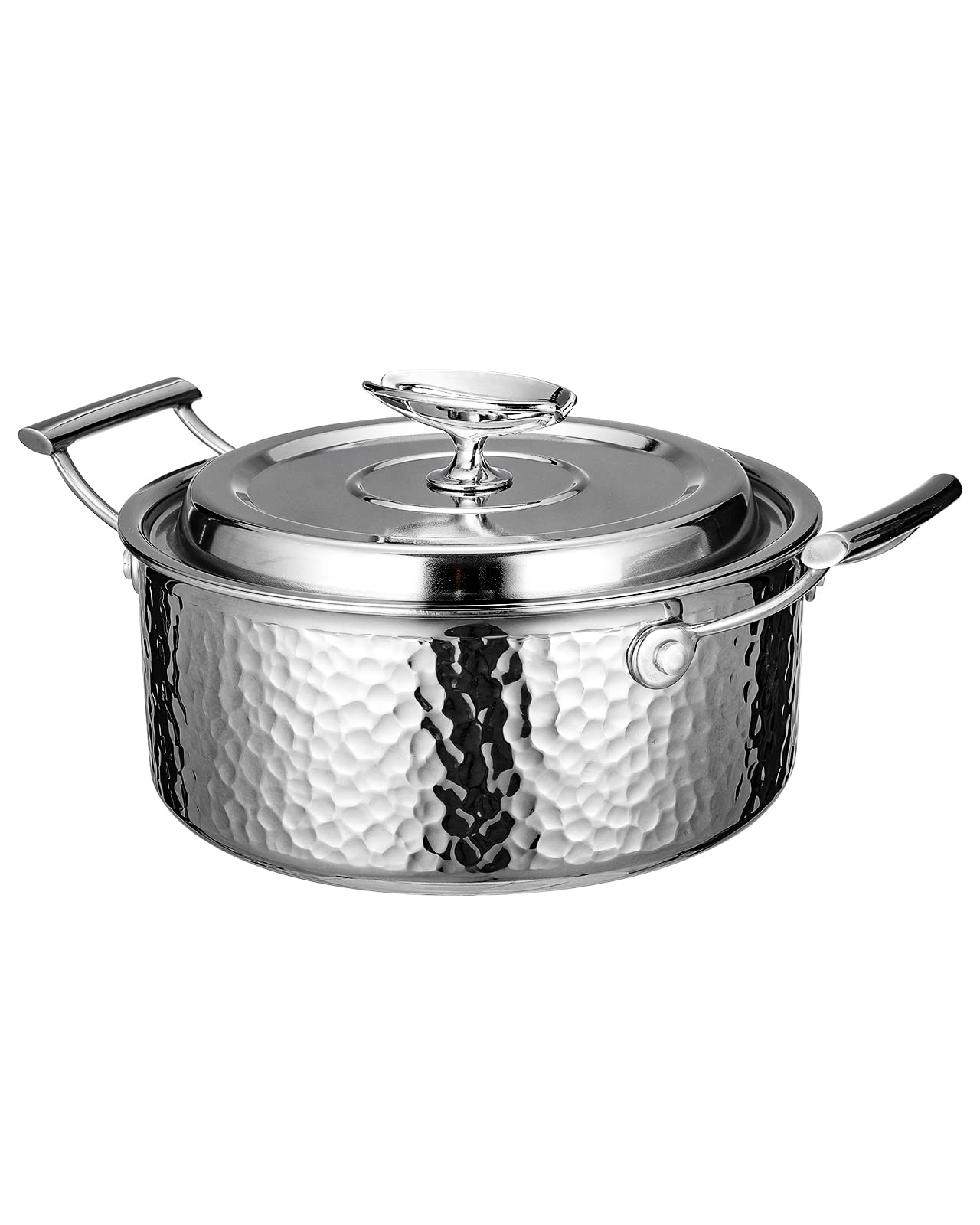 DAEDALUS 2QT Stainless Steel Stock Pot with Lid - 3-Ply Hammered Copper Core, Nonstick Cooking Pot for Soup, Pasta & Stews | Oven & Dishwasher Safe | Perfect for Home Kitchen & Restaurant Use | Silver Finish