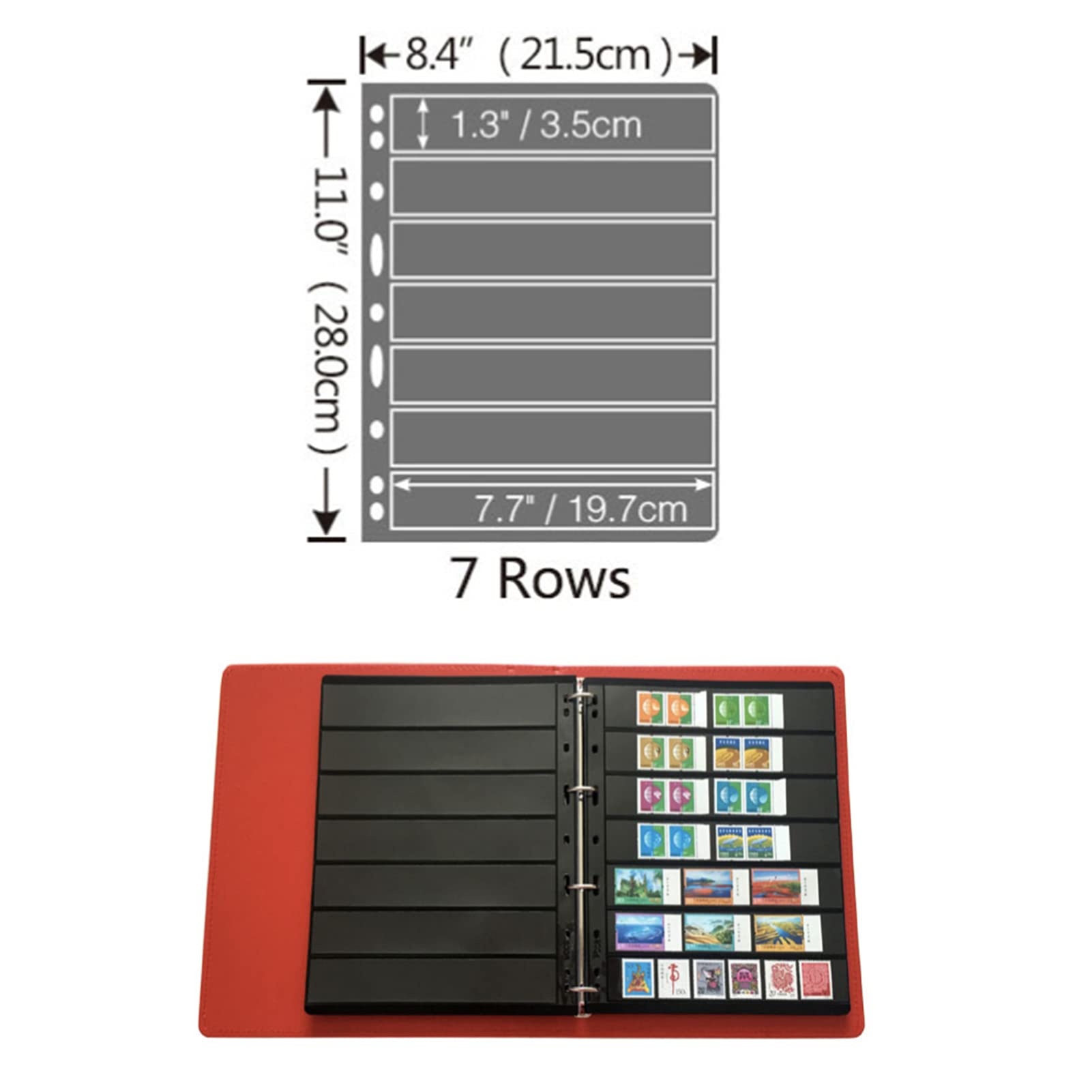 20 Sheet Stamp Collecting Pages with 7 Pockets - 9 Hole Standard for Stamp Album Binder - Professional Stamp Organizer for Collectors - Perfect for Hobby Storage, Trading & Display