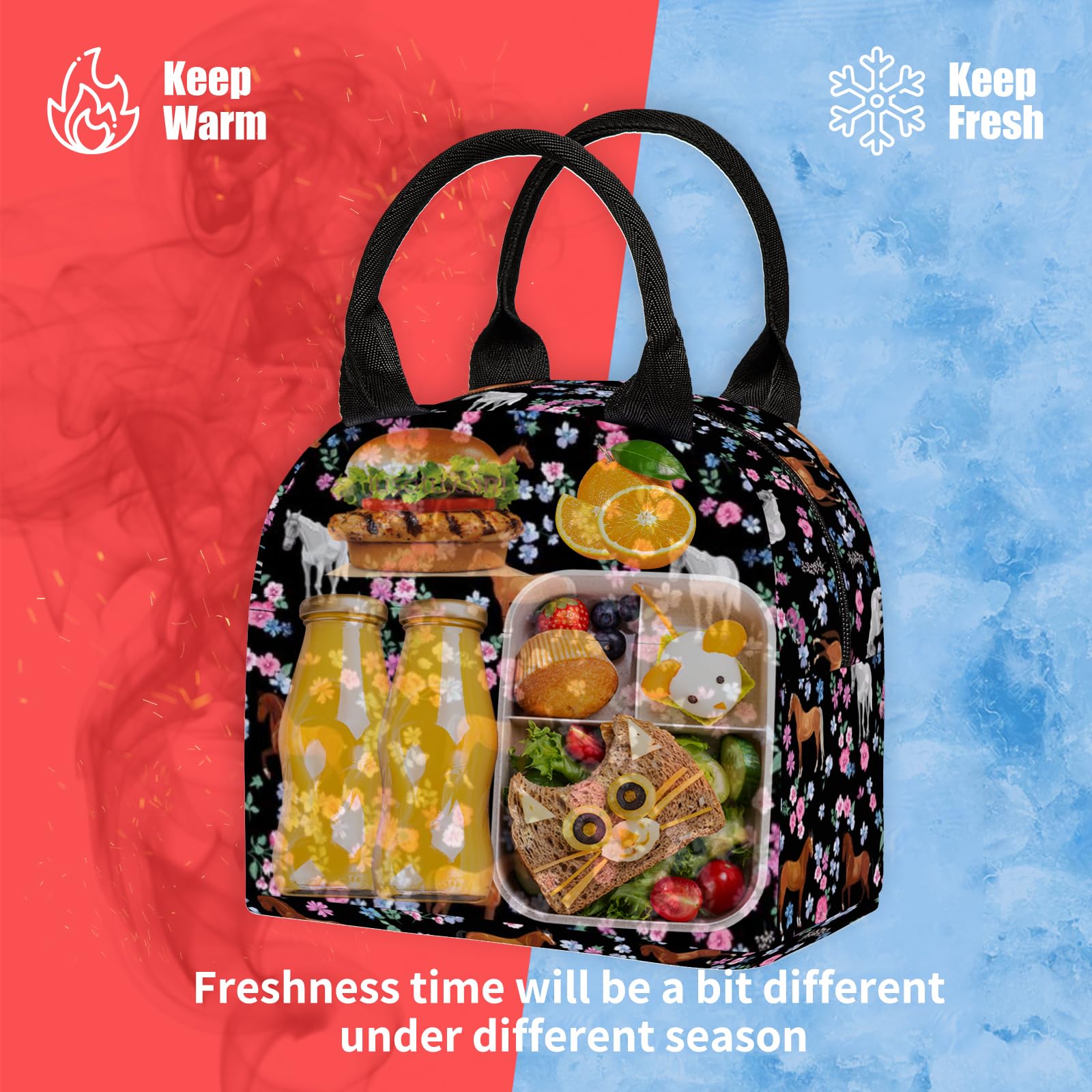 3PCS Kids Backpack Set for Boys & Girls - School Backpack with Lunch Bag & Pencil Case for Elementary & Middle School Students | Durable Bookbag for Teen Students, Perfect for School, Travel & Daily Use (Flower Horse Design)