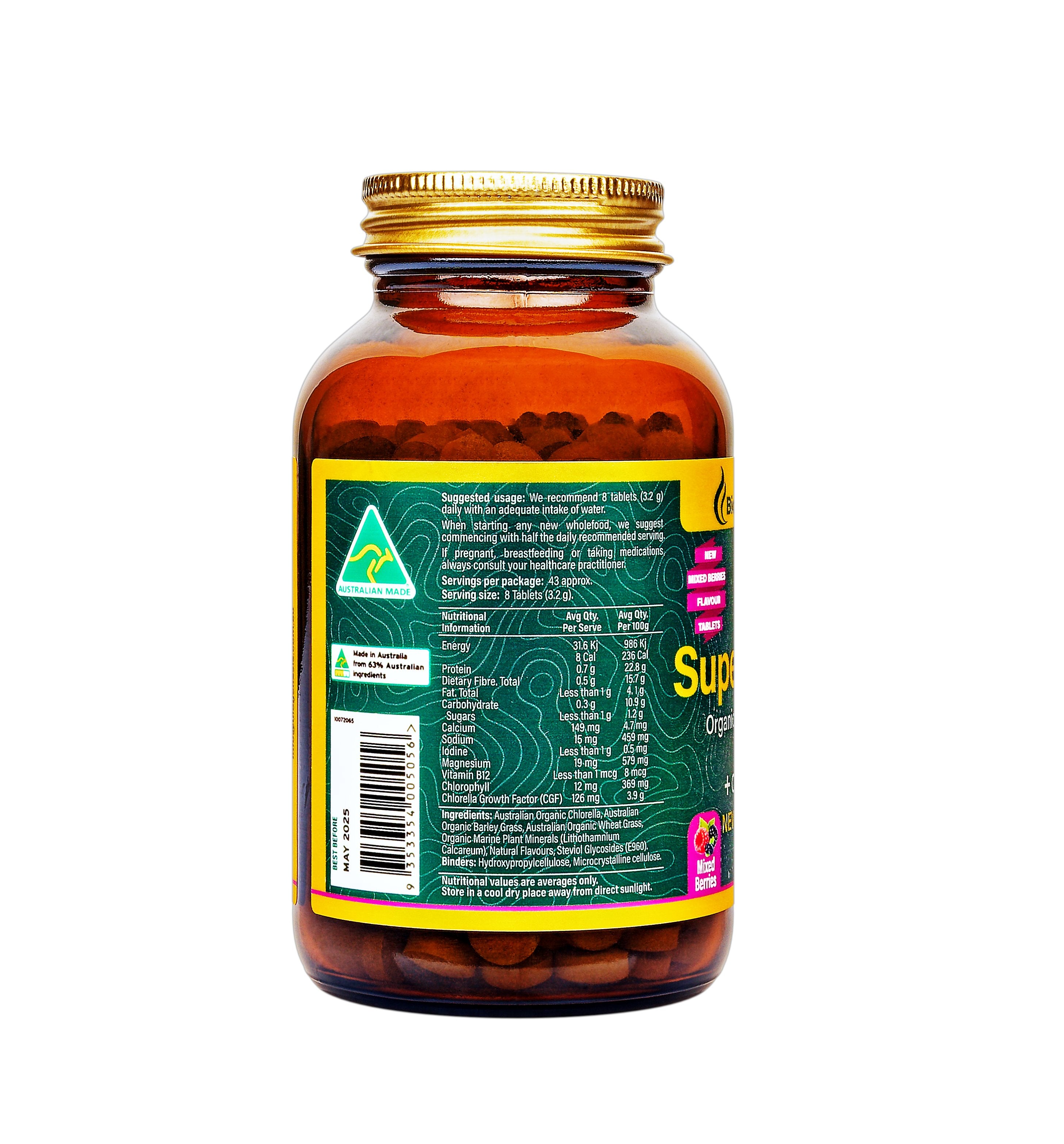 Biogenesis Australian Organic Super Greens Plus 350 Tablets - Mixed Berries Flavor | Nutrient-Rich Superfood Supplement for Energy, Digestion & Detox | Perfect for Smoothies, Juices & Daily Wellness Routine