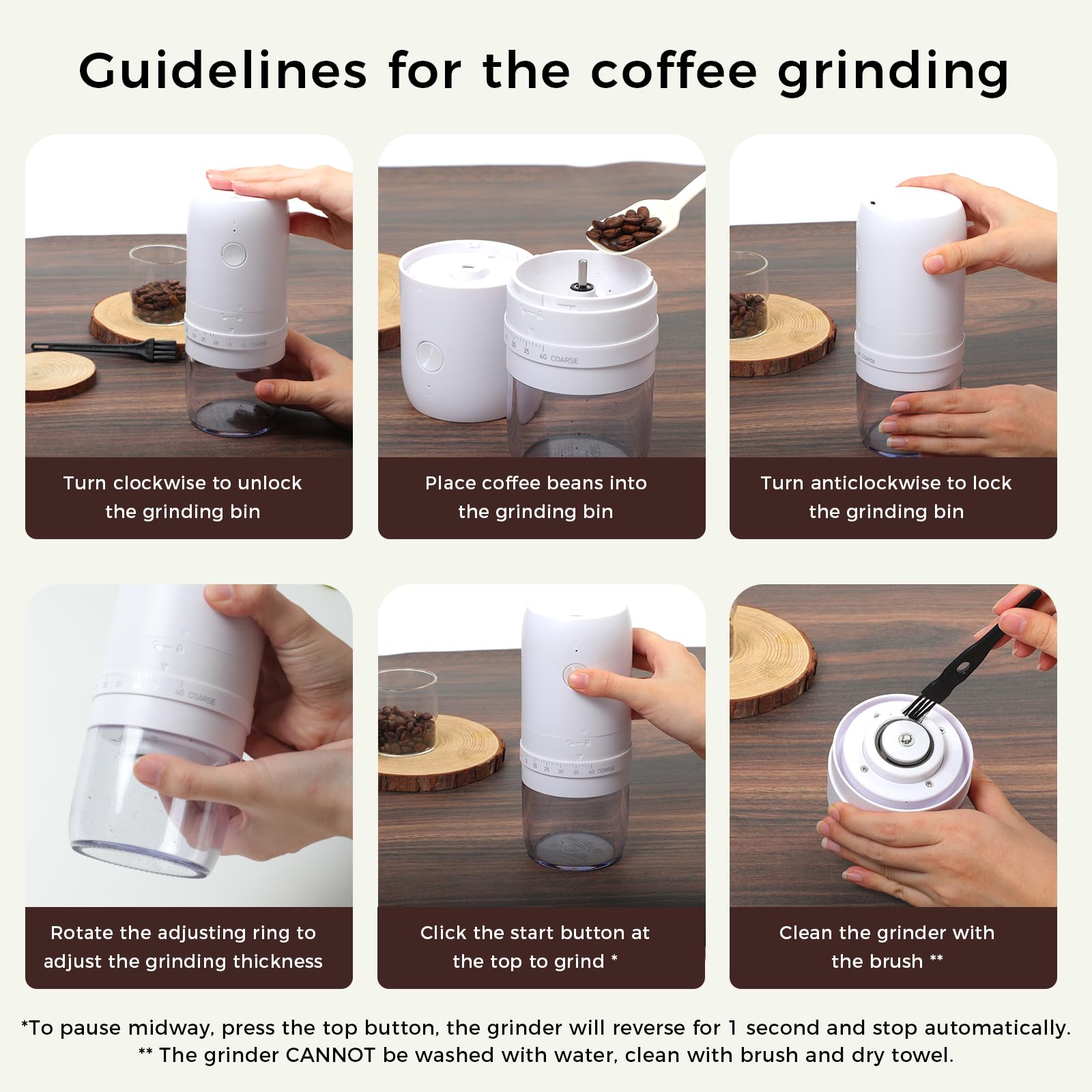 Premium Electric Burr Coffee Grinder - 40 Adjustable Settings, Rechargeable Conical Burr Mill with Cleaning Brush - Perfect for Home, Office, Travel & Camping (White) - Enjoy Fresh Ground Coffee Anywhere