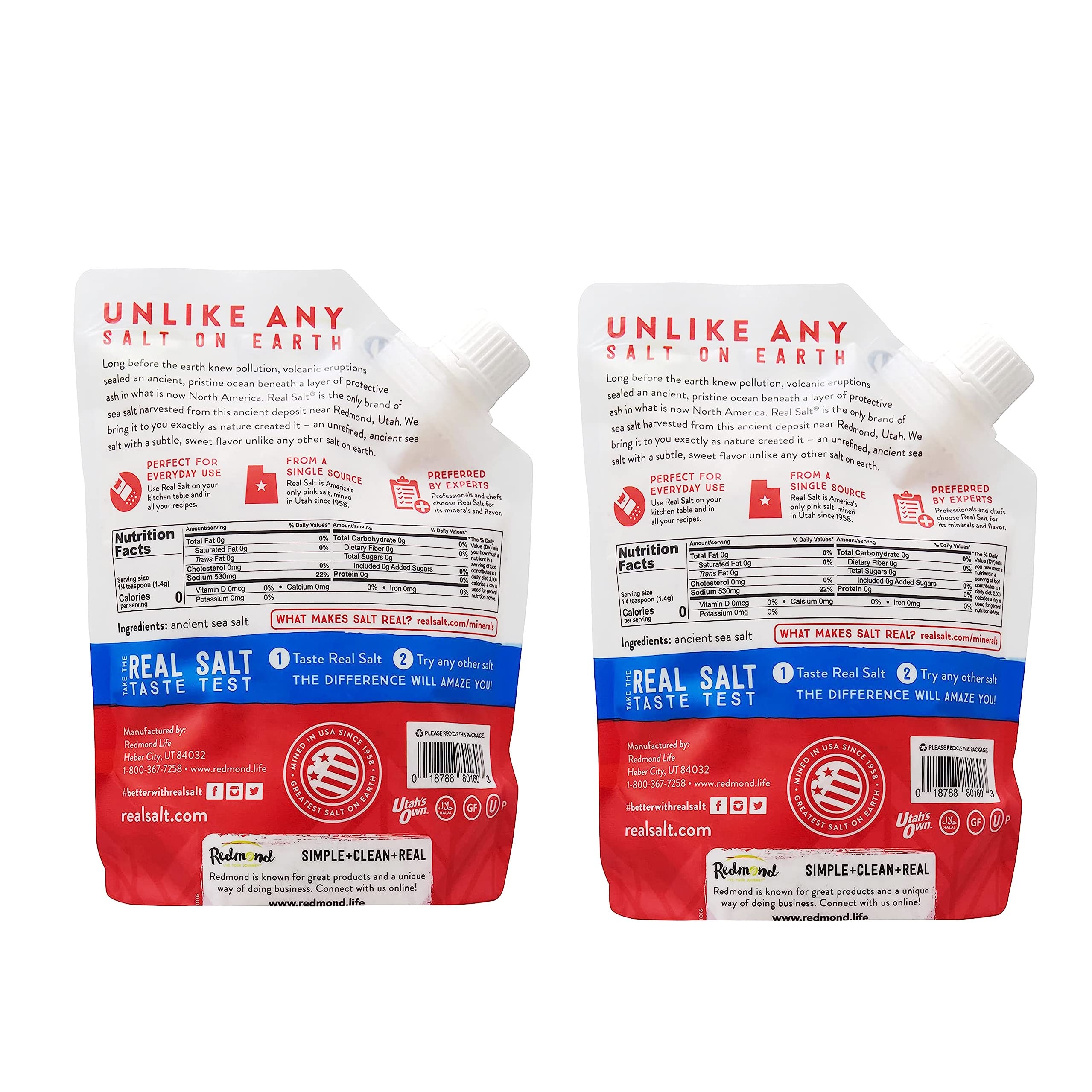Redmond Real Sea Salt - Natural Unrefined Gluten Free Kosher Salt, 16 Ounce Pouch (2 Pack) - Perfect for Cooking, Baking & Seasoning
