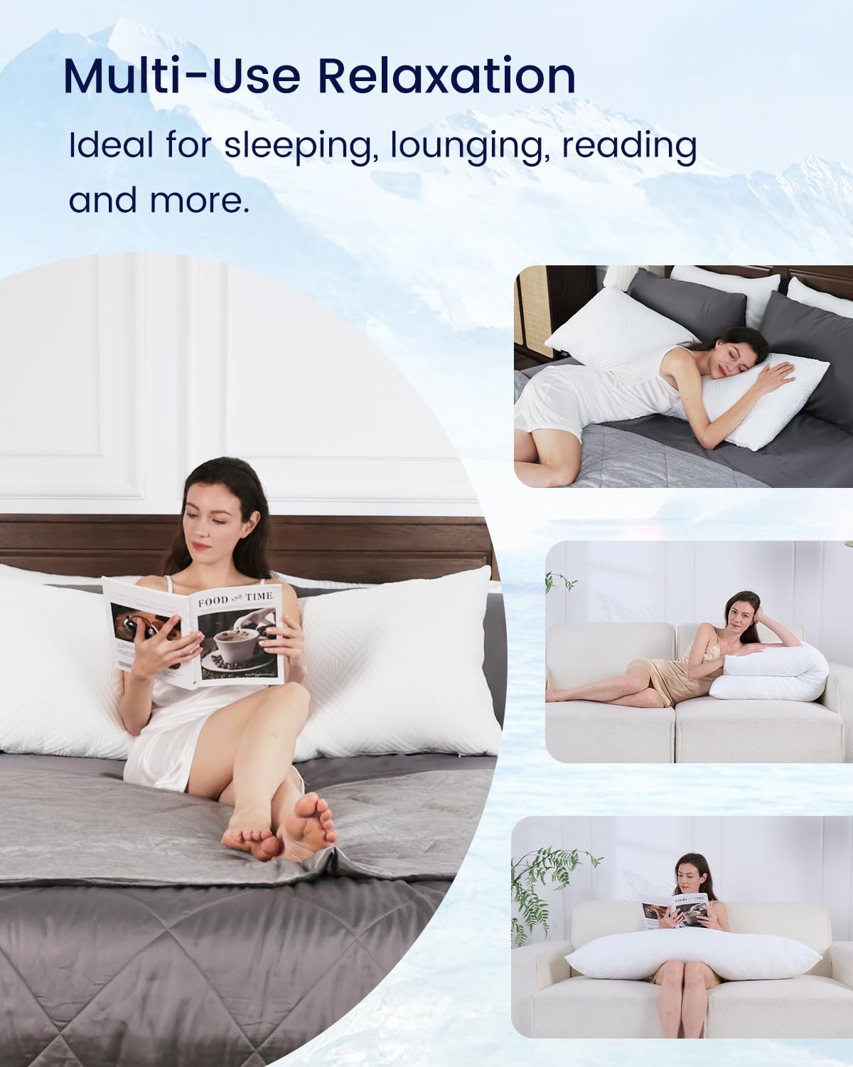 ZonLi Cooling Body Pillow 20x54 Inches - Adjustable Memory Foam Filling Long Body Pillow for Adults with Removable Cover - Full Size Bed Pillow for Hot Sleepers, Pregnancy Support & Side Sleepers - Perfect for Back Pain Relief & Comfortable Night Sleep (Cloud White)