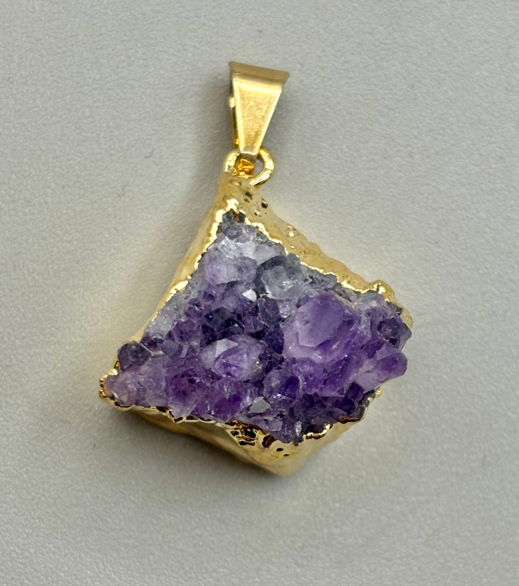 Natural Amethyst Cluster Gold Foil Pendant Necklace - Healing Crystal Jewelry for Women - Perfect for Meditation, Spiritual Gifts & Boho Fashion