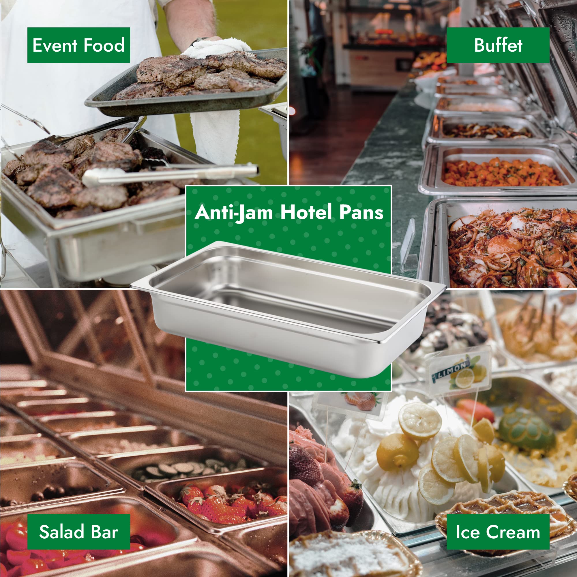 6 Pack Commercial Stainless Steel Anti-Jam Hotel Pans - 4 Inch Deep Full Size Heavy Duty Chafing Steam Table Pans for Catering, Buffet & Food Storage - Durable 23 Gauge Metal Food Pans for Restaurants, Banquets & Commercial Kitchens