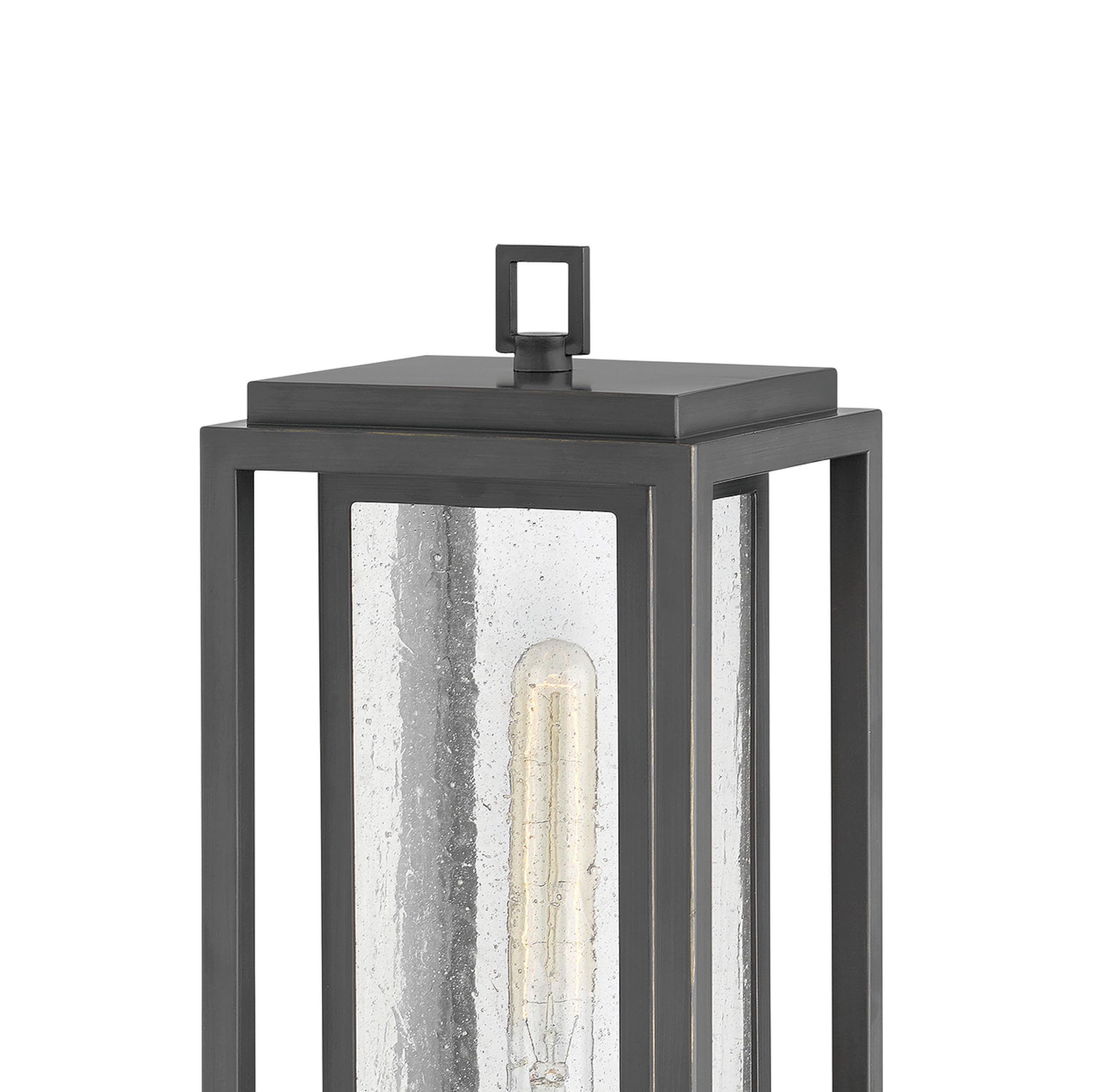 Hinkley Republic Single Light Medium Outdoor Pier Mount Lantern - Transitional Modern Double Frame Design, Oil Rubbed Bronze Finish - Coastal Elements Collection - Perfect for Porch, Patio, Garden, and Entryway Lighting