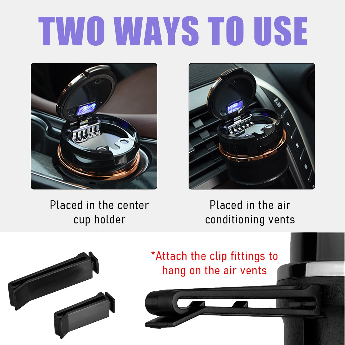 Premium Car Ashtray with Lid & LED Light - Detachable Auto Cup Holder Ashtray for Vehicles - Universal Car Accessories for Home, Office & Travel - Rose Gold (Perfect for Smokers On-The-Go & Road Trips)