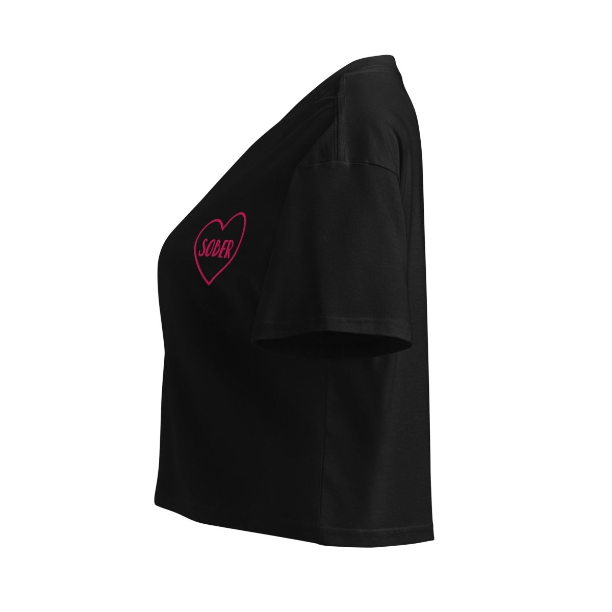 Sober in a Heart Embroidered Women's Crop Top - Stylish Casual Summer T-Shirt for Women, Perfect for Beach Outings, Music Festivals & Streetwear Fashion