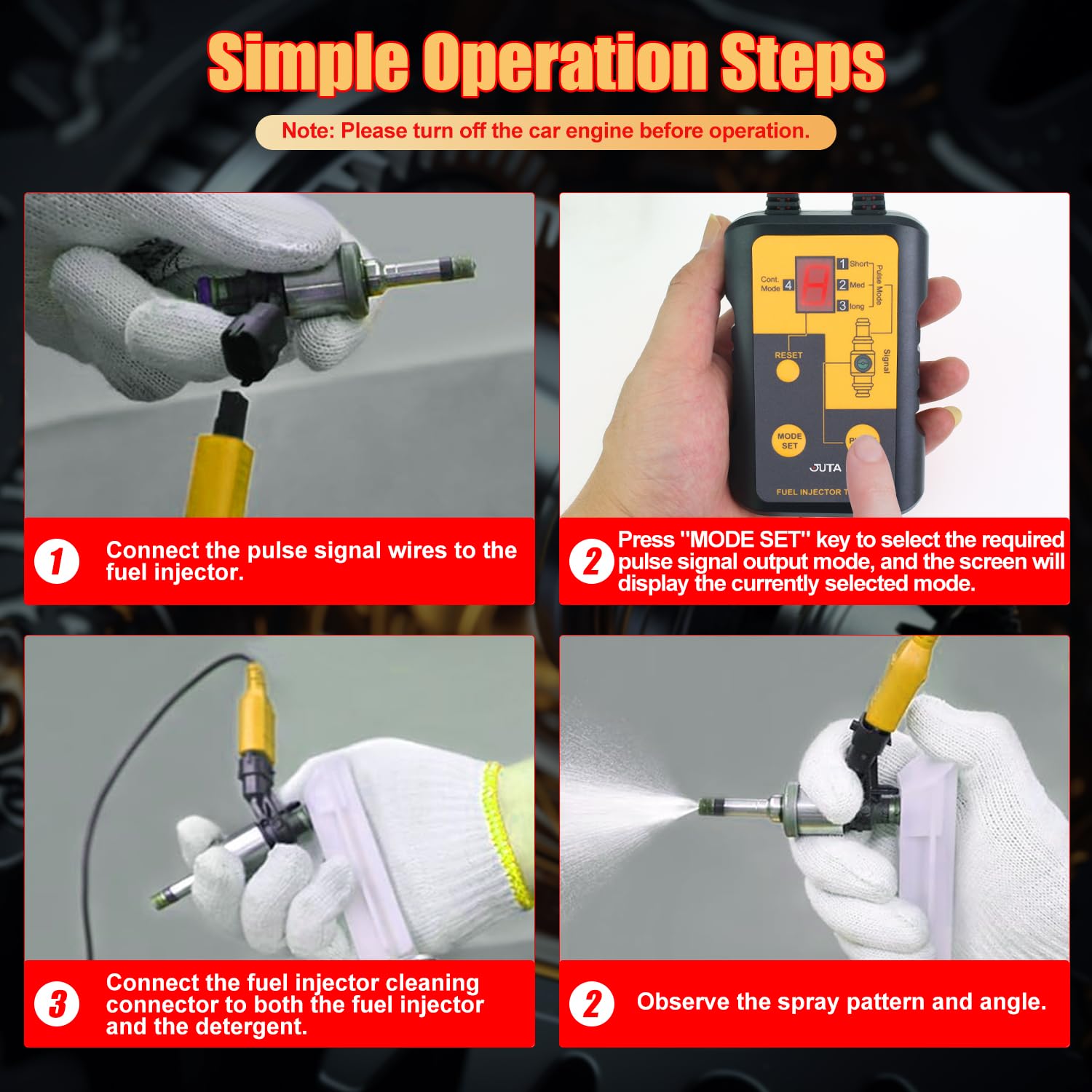 JUTA VT200 Fuel Injector Tester Cleaner Tool - Professional Fuel System Cleaner with 2 Size Cleaning Adapters for Gasoline Engines - Perfect for Auto Repair Shops & DIY Car Maintenance
