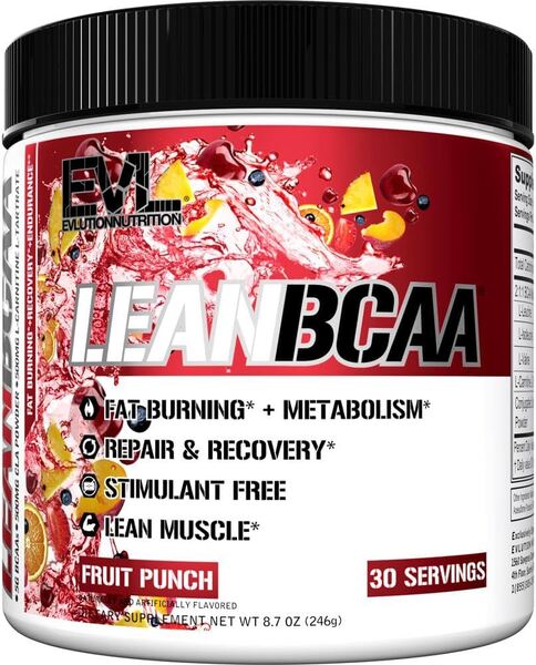 EVLution Nutrition Lean BCAA Powder 246g - Strawberry Lemonade Flavor for Muscle Recovery & Endurance | Pre & Post Workout Supplement for Athletes & Fitness Enthusiasts