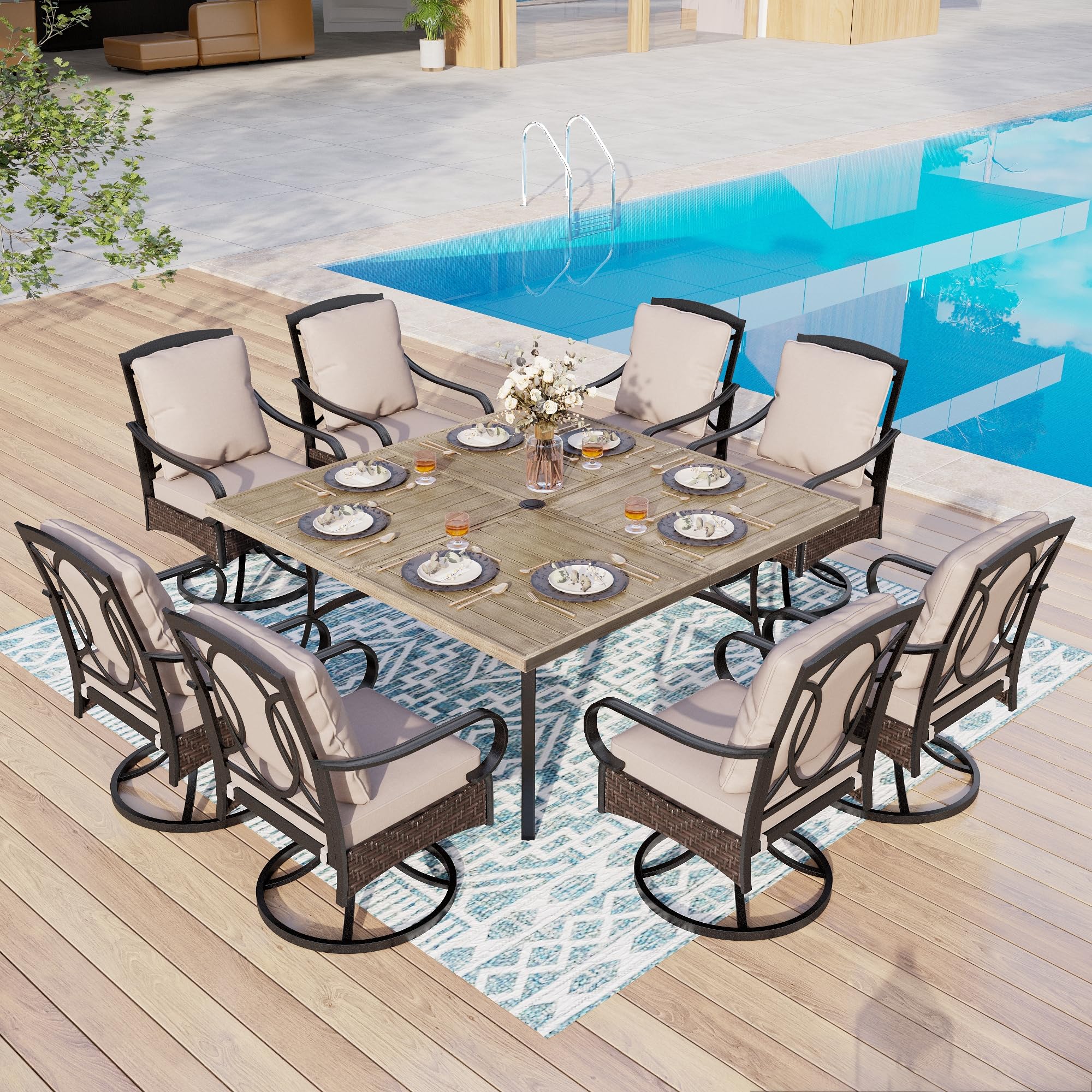 MFSTUDIO 60 Inch Square Metal Outdoor Dining Table - Large 8 Person Patio Table with 1.57