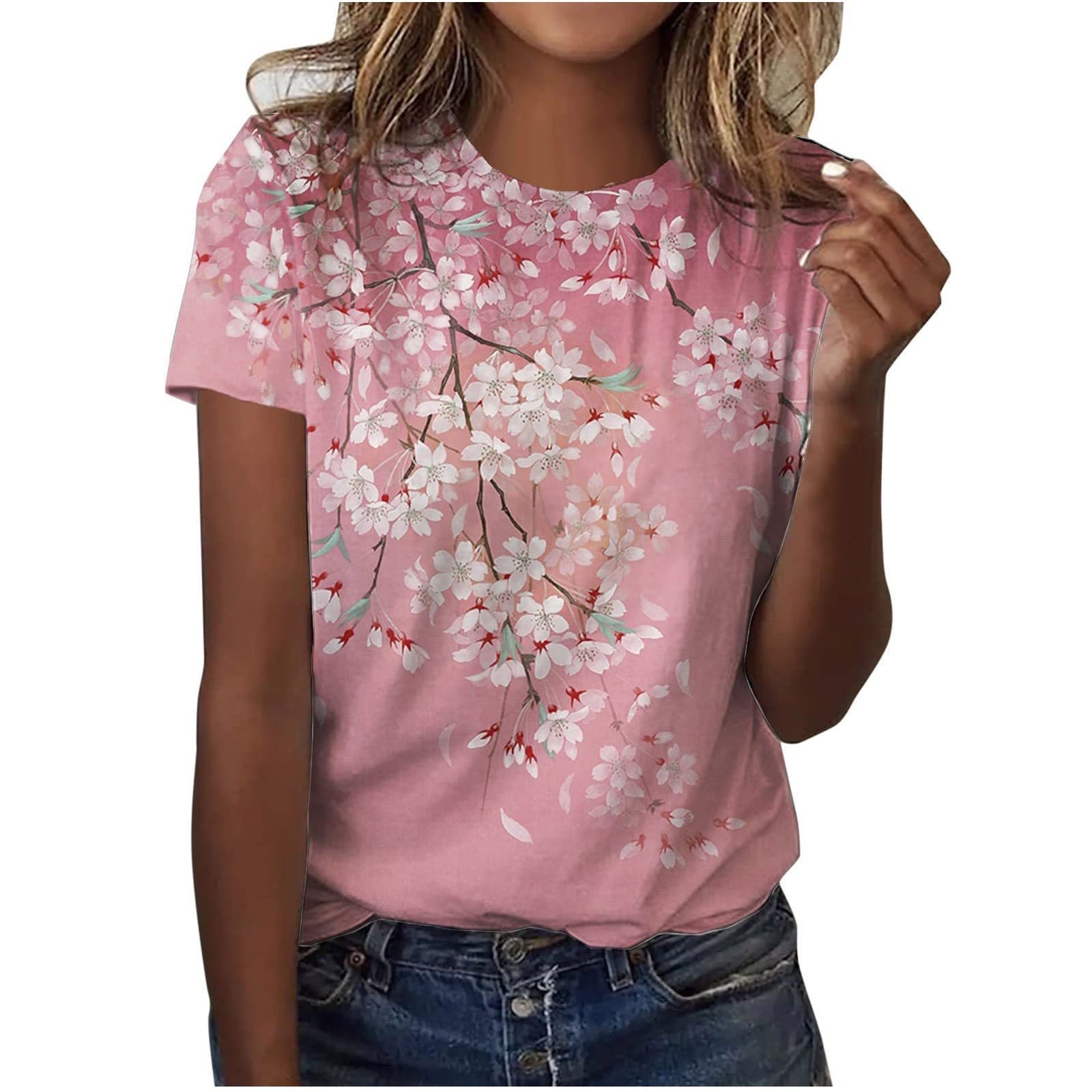 Women's Summer Short Sleeve Floral T-Shirts - Vintage Graphic Tees & Casual Blouses for Women - Perfect for Beach Outings, Picnics, and Everyday Wear