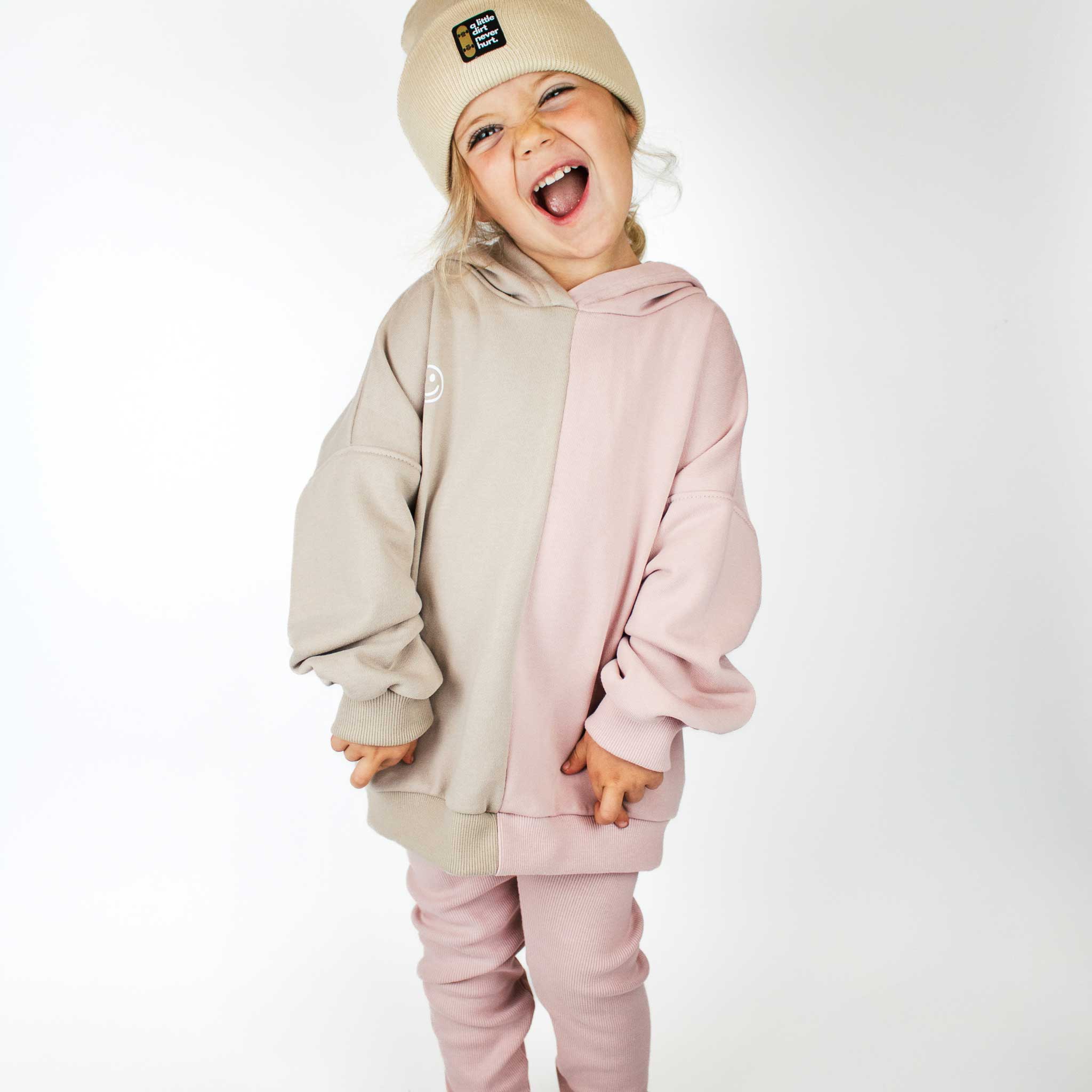 Two Tone Hoodie for Women - Pink Lemonade & Beige Pullover Sweatshirt | Casual Streetwear, Loungewear, Gym Outfit