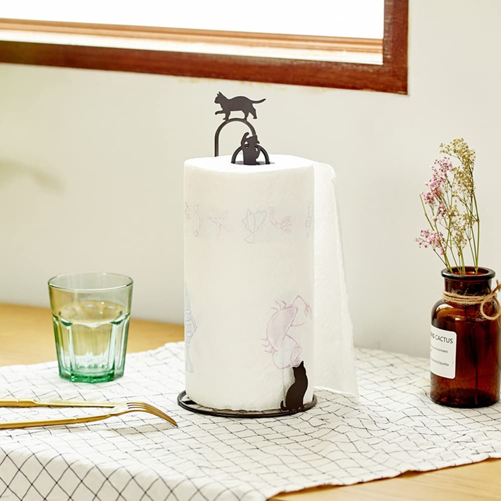 Cat Metal Animal Paper Towel Holder - Free Standing Toilet Paper Roll Holder for Bathroom & Kitchen (Brown) | Cute Home Decor for Cat Lovers