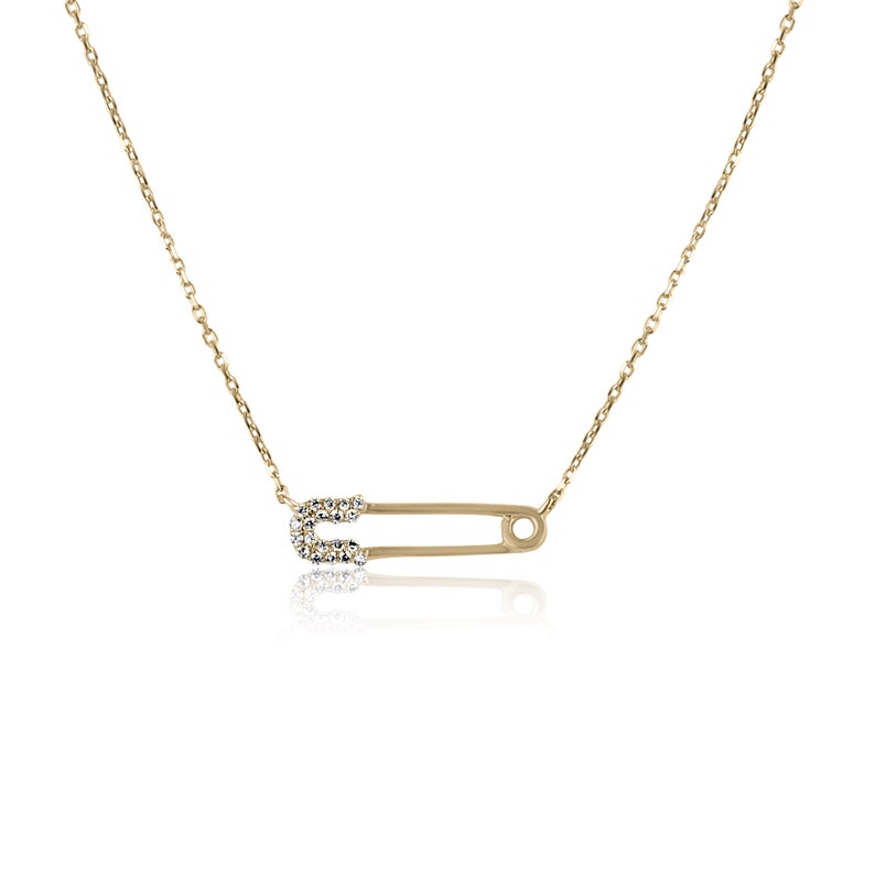 14K Gold Natural Diamond Safety Pin Necklace for Women - Elegant Layering Jewelry Gift for Birthday, Anniversary & Everyday Wear