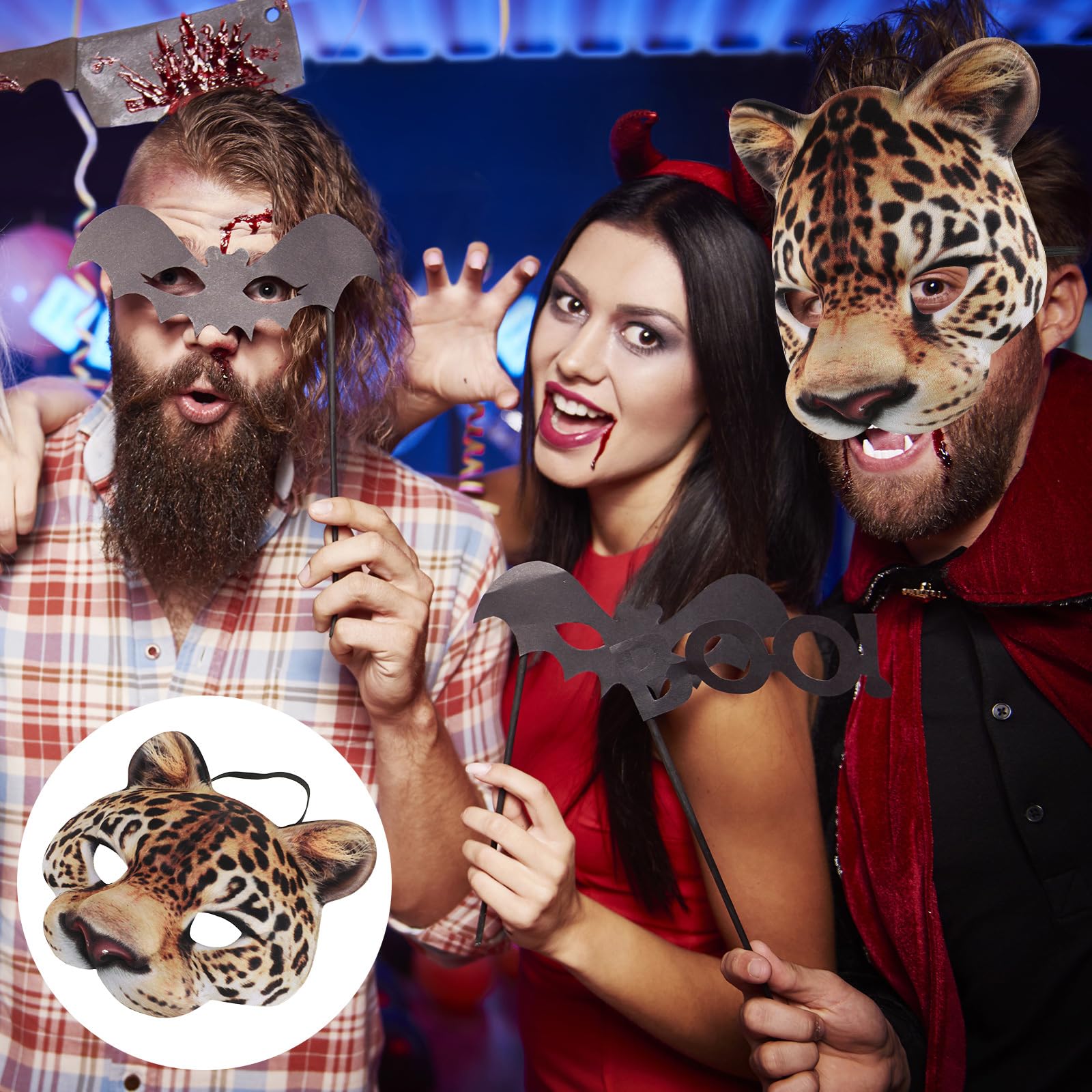 Leopard Half Face Mask for Halloween & Cosplay - Animal Mardi Gras Kabuki Cat