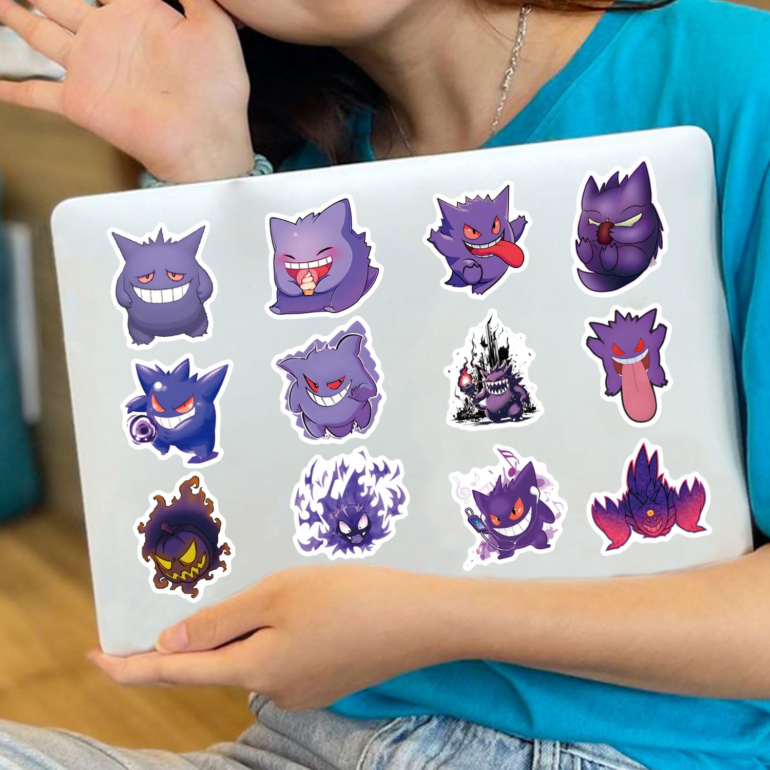 64 PCS Gengar Stickers - Waterproof Vinyl Anime Stickers for Water Bottles, Laptops, Phones - Perfect for Scrapbooking, Journaling, Party Favors & Decor (Great for Adults, Teens & Kids) - Cute Cartoon Aesthetic Stickers for School, Office & Home Use