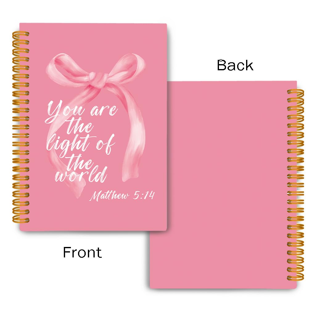 Pink Coquette Bow Bible Spiral Notebook for Women - Matthew 5:14 Inspirational Christian Journal with 80 Sheets (5.8x8.3 inches) - Perfect for Bible Study, Prayer Journaling & Gift Giving
