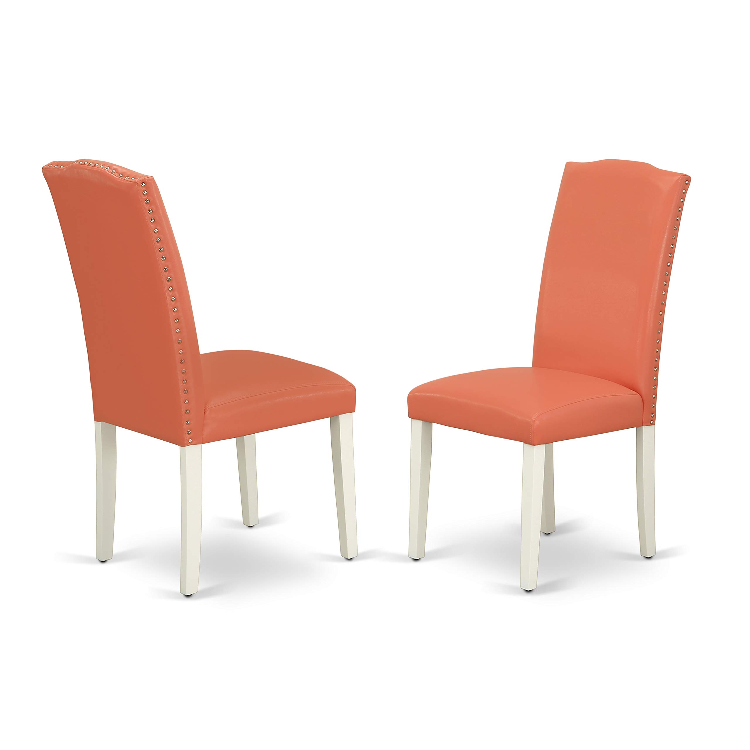 East West Furniture 5-Piece Kitchen Table Set with Round Drop-Leaf Dining Table & 4 Pink Flamingo Faux Leather Chairs, 42x42 Inch, Linen White – Perfect for Small Spaces, Breakfast Nooks & Cozy Dining Rooms