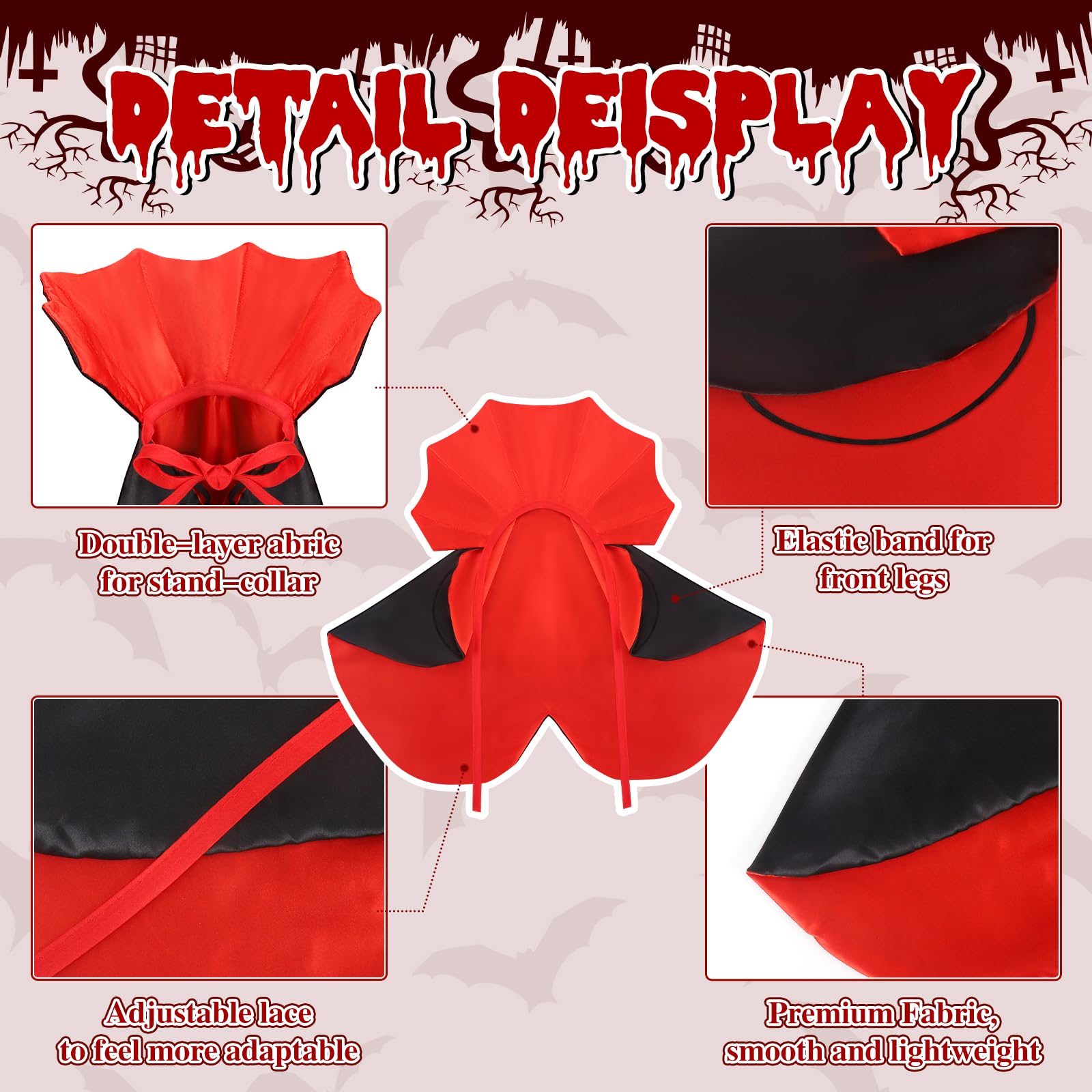 Dog Vampire Costume & Devil Cloak - Halloween Pet Costume for Small, Medium & Large Dogs | Cute Halloween Outfit for Parties & Photo Shoots