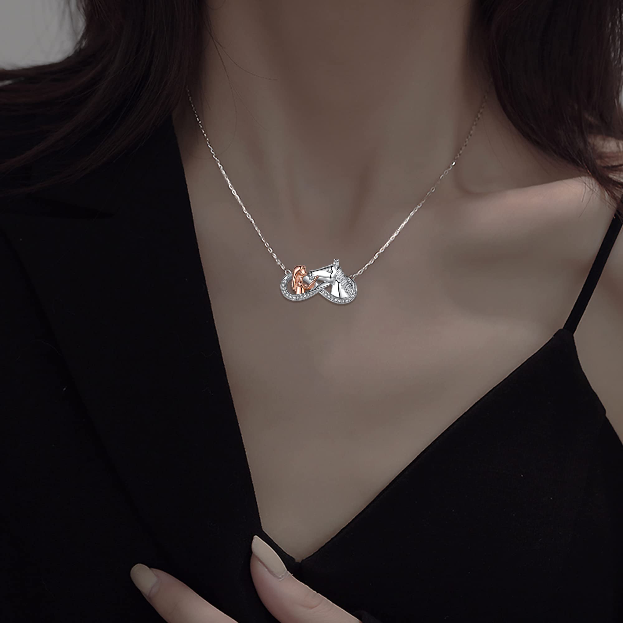 LYTOPTOP Sterling Silver Horse Necklace for Women & Girls - Infinity Cubic Zirconia Pendant Jewelry - Perfect Gift for Teenagers, Daughters & Horse Lovers - Elegant Everyday Wear & Special Occasions