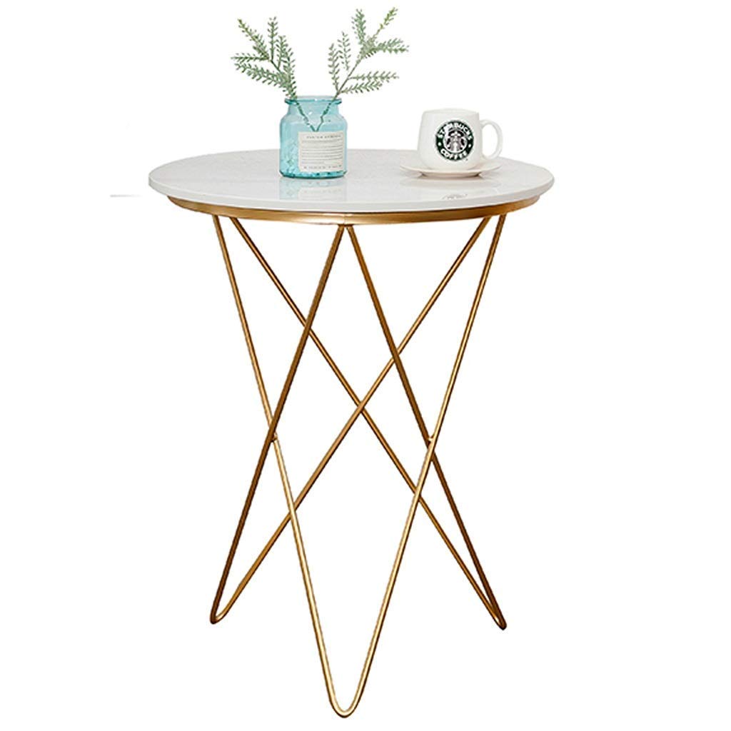 Stylish Round Coffee Table with Wrought Iron Base & Marble Top - 40x75cm White Balcony Tea Table, Durable Mini Corner Table for Living Room, Office, or Outdoor Use - Perfect for Relaxation, Negotiations & Small Space Decor