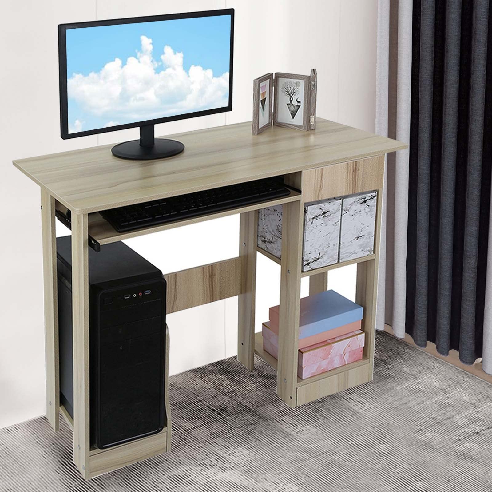 Modern Minimalist Home Office Desk with Drawers & Sliding Keyboard - Wooden Computer Desk for Gaming, Study & Work - Compact Laptop Table for Dorm, Small Spaces & Home Office - Perfect for Remote Work & Online Classes