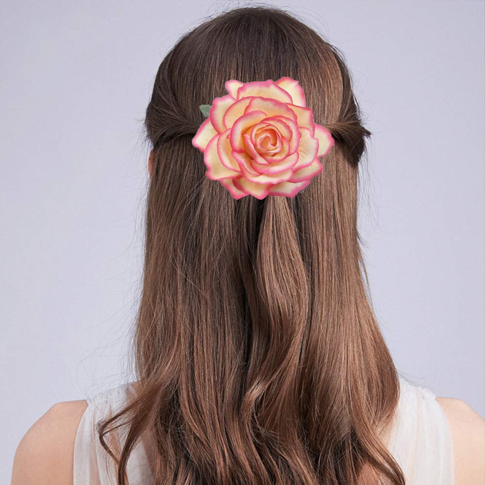 Halloween Rose Hair Clips - 5 Pack Burgundy Red Rose Barrettes for Women | Fashion Hair Accessories for Party, Cosplay, Wedding & Costume | Handmade Floral Hairpins & Brooches for Decoration & Gifts