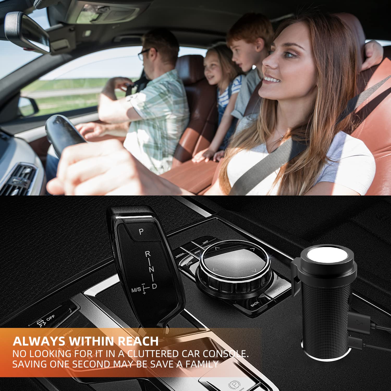 Car Emergency Flashlight & Escape Tool Kit - Rechargeable USB-C Strobe Light with Window Breaker, Compact Travel Survival Gear for Vehicles (Black) | Perfect for Roadside Emergencies, Camping & Outdoor Adventures