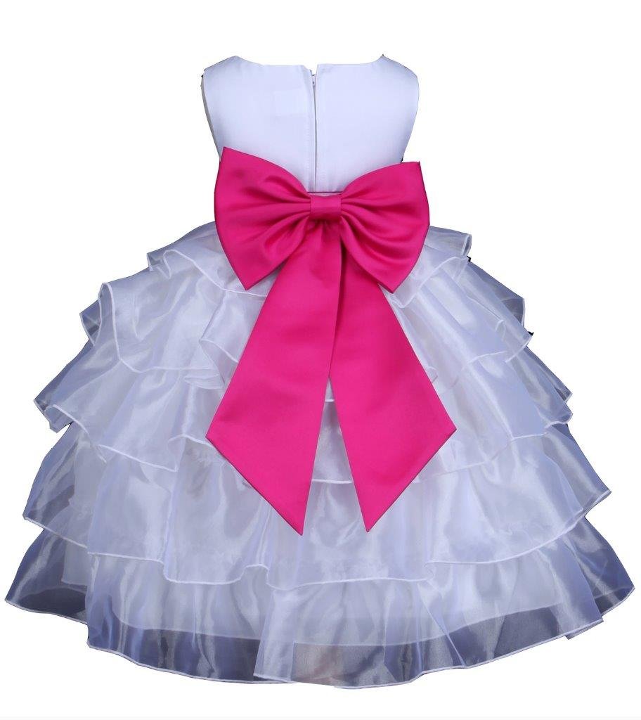 **Ivory Tiered Organza Flower Girl Dress with Bow - Elegant Pink Promise Girls' Wedding Dress for Flower Girls, Bridesmaids & Special Occasions**