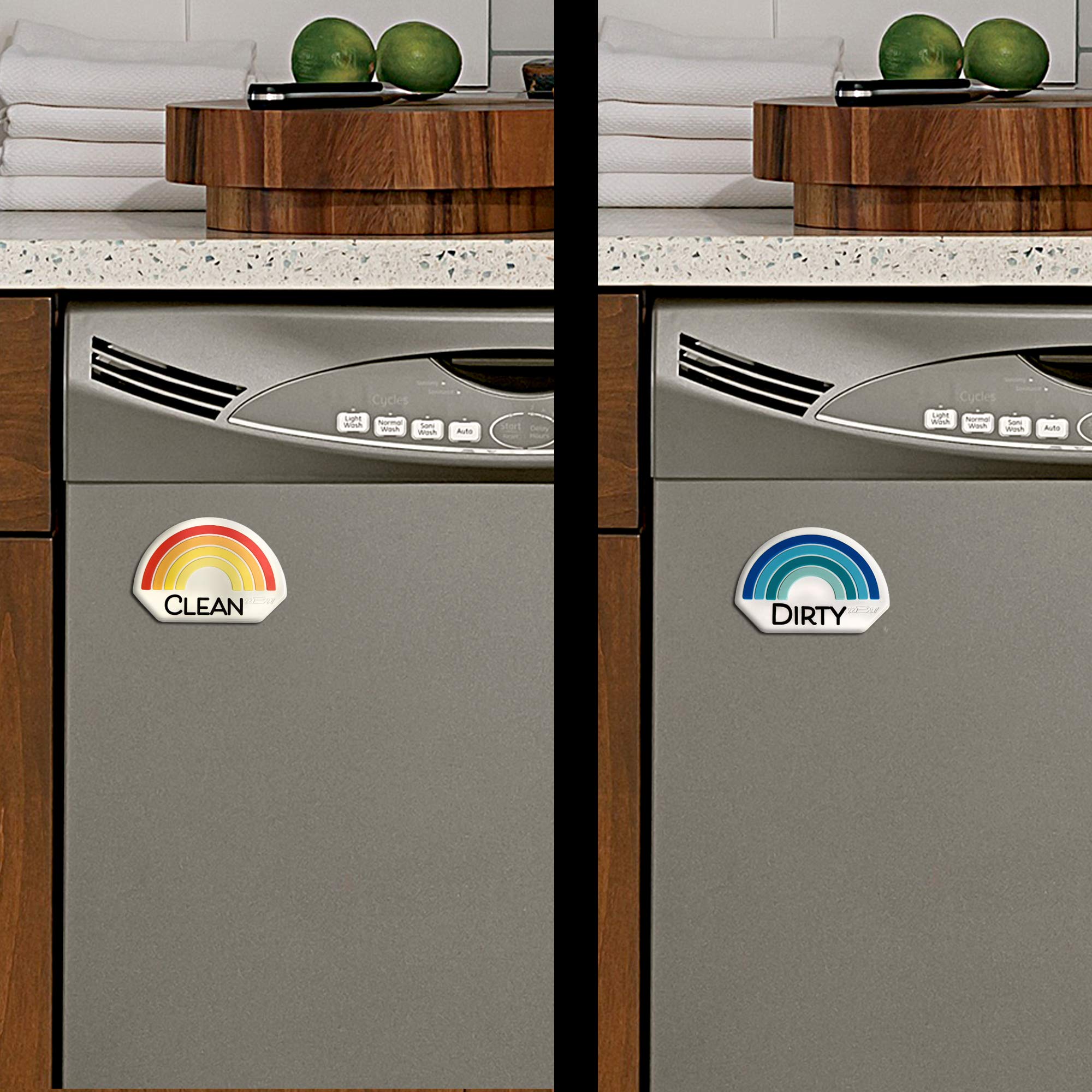 Retro Rainbow Clean Dirty Dishwasher Magnet Sign - Double Sided Silicone Flip Indicator, Strong Non-Scratch Magnet for Kitchen - Waterproof & Decorative Design - Perfect for Modern Homes, Apartments, and Office Kitchens