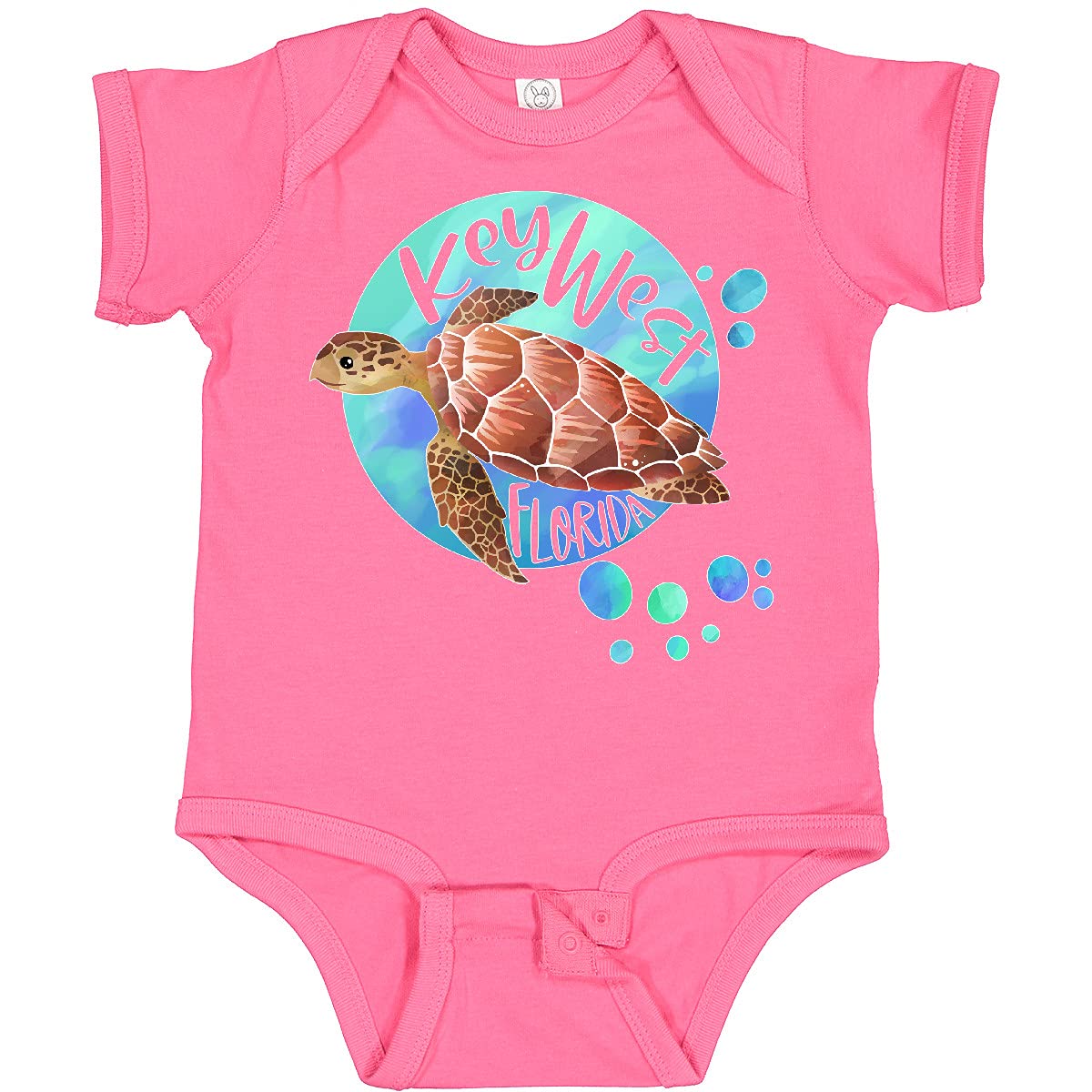 Inktastic Key West Florida Swimming Sea Turtle with Bubbles Baby Bodysuit - Cute Organic Cotton Onesie for Boys & Girls - Perfect for Beach Vacations, Pool Parties & Summer Outfits