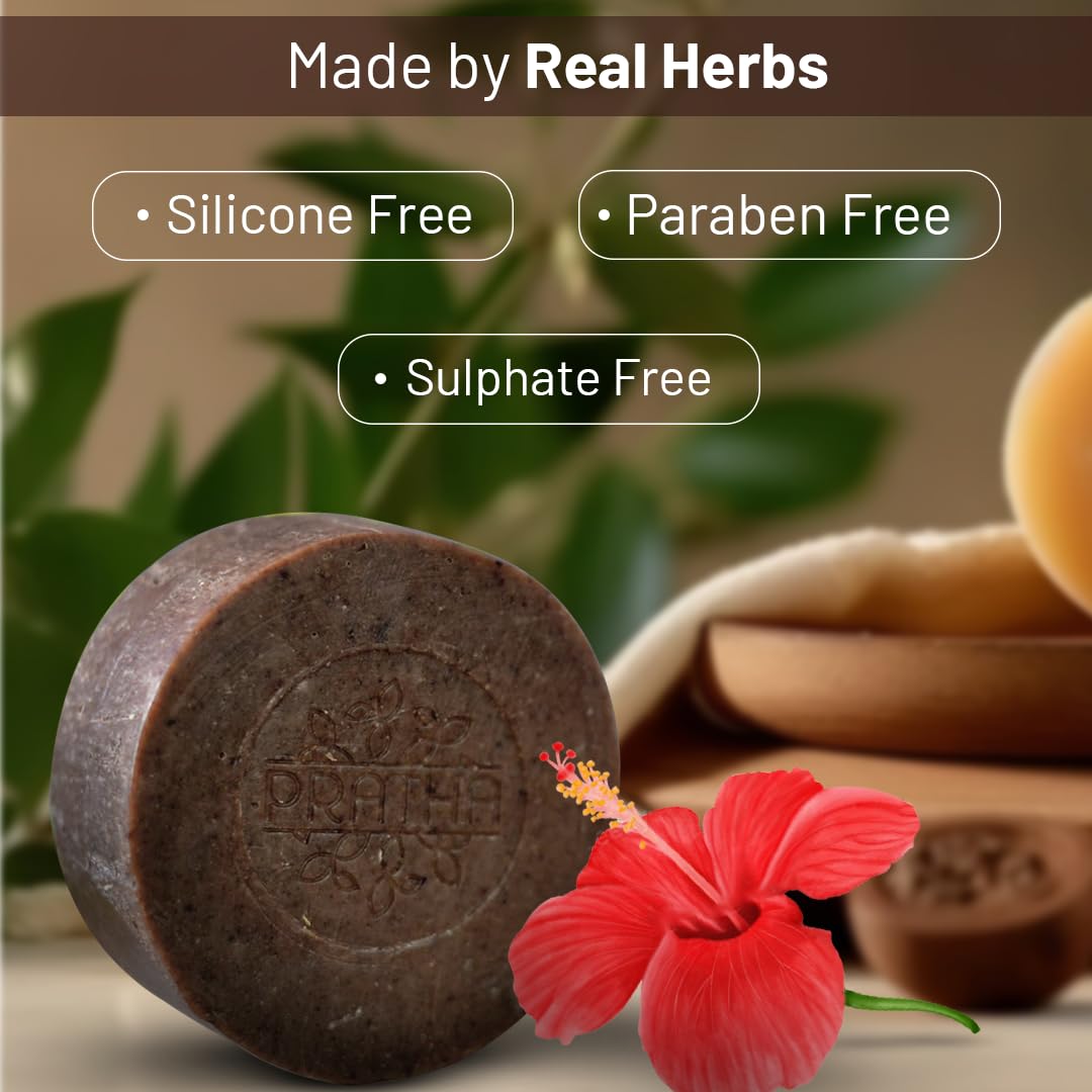 Pratha Natural Shampoo Bar with Shikakai, Reetha, Amla & Bhringraj - Coconut Milk & Hibiscus Infused (100g) | Sulfate-Free, Vegan Hair Cleanser for Dry, Damaged Hair | Perfect for Travel & Eco-Friendly Bathroom