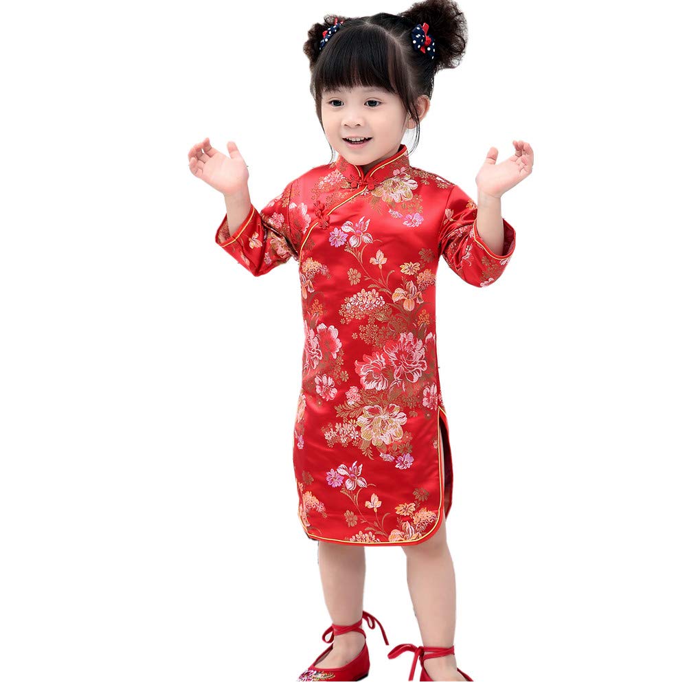 Elegant Peony Rose Qipao Cheongsam Dress - Half Sleeve Chinese Traditional Wedding Dress for Girls, Princess Birthday Party Costume | Perfect for Weddings, Tea Ceremonies, Cultural Events & Special Occasions