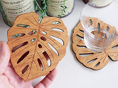 Gojeeva Set of 6 Wooden Tea Coasters - Thick Absorbent & Non-Slip Heat Resistant for Dining Table, Office Desk - Eco-Friendly Natural Wood Drink Coasters - Perfect for Coffee, Tea, and Beverage Protection