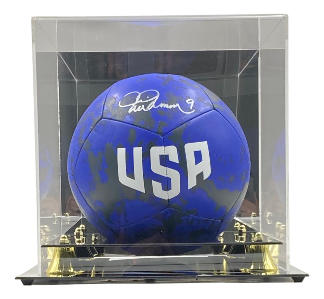 Authentic Mia Hamm Signed USA Blue Nike Soccer Ball with Display Case - Perfect for Collectors, Fans & Sports Memorabilia Enthusiasts