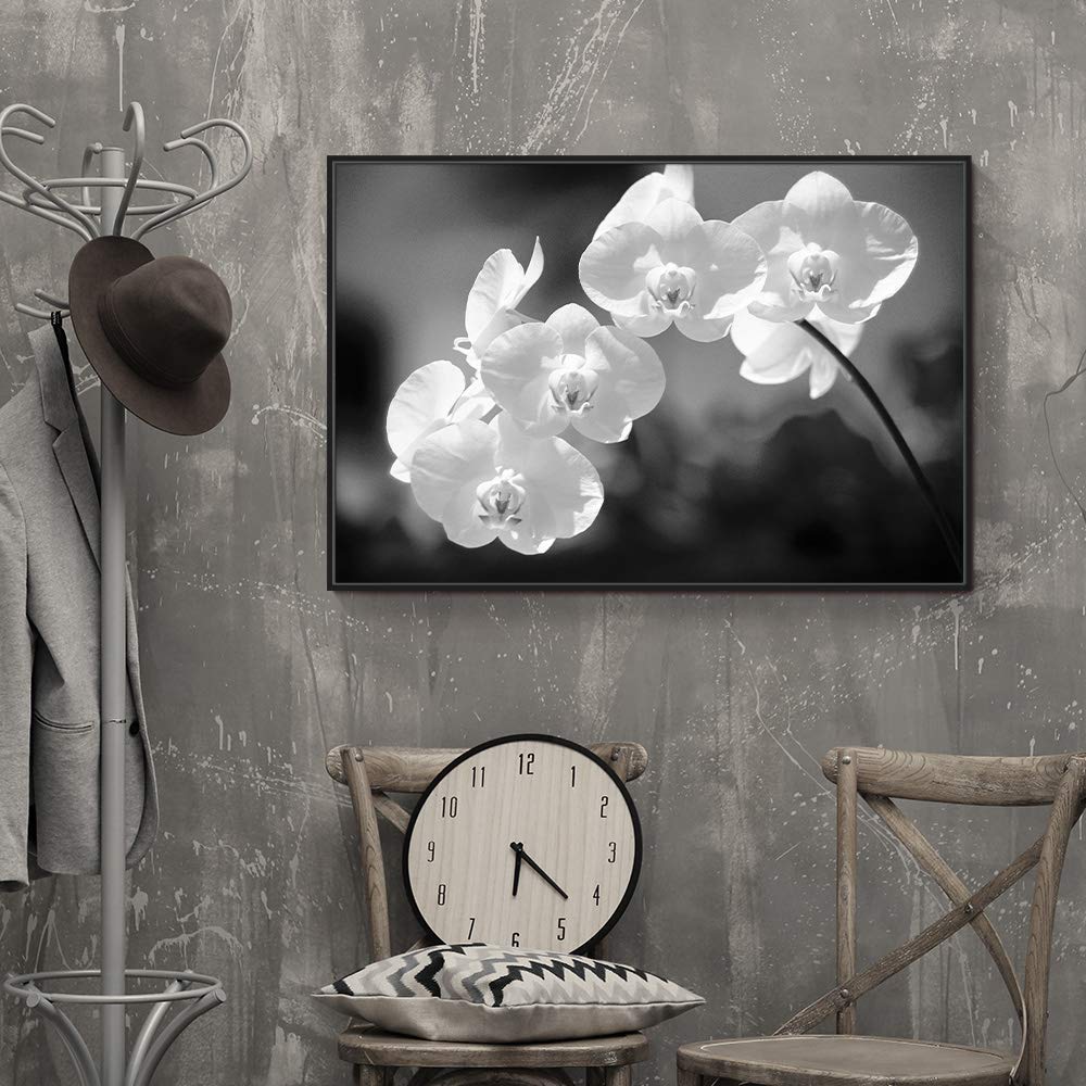 Floating Framed Canvas Wall Art - 16x24 Inch Black Flower Print for Living Room & Bedroom Decor | Ready to Hang Modern Home Decoration | Perfect for Housewarming Gifts & Interior Design