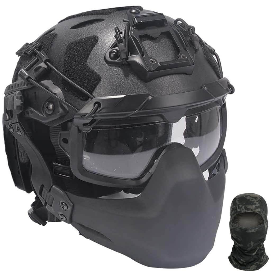 Tactical Airsoft Helmet Set - Paintball & Hunting Gear with Noise Canceling Headset, Goggles, NVG Mount & Battery Pocket | Outdoor Sports, Military Simulation, Airsoft Battles