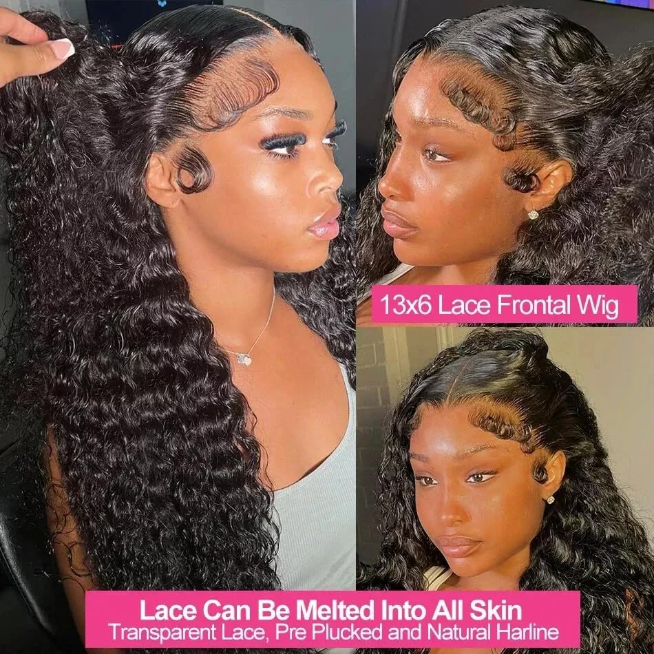 28 Inch 13X6 Deep Wave Lace Front Wigs Human Hair - Pre Plucked 200% Density HD Lace Frontal Wigs for Women | Curly Human Hair Wig | Wet & Wavy HD Lace Front Wigs | Perfect for Daily Wear, Parties, Cosplay & Special Occasions