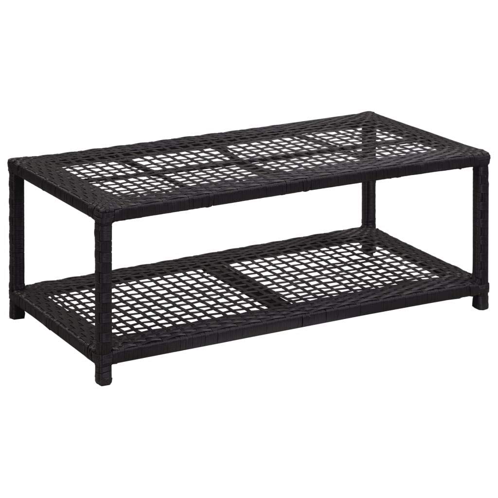 2-Tier Shoe Rack Bench with Storage - Black Poly Rattan Entryway Organizer (31.5