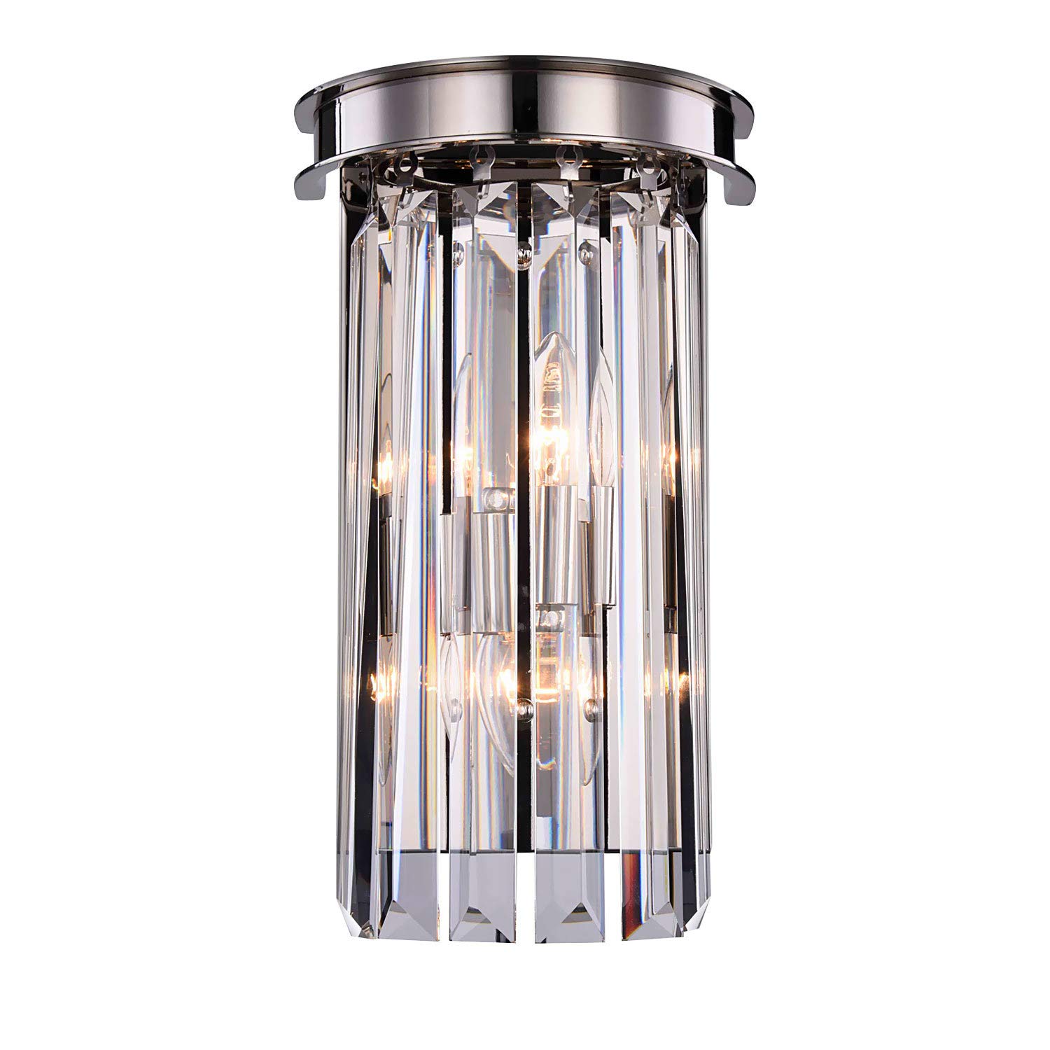 Crystal Prism Clear Glass 2-Light 8-Inch Polished Nickel Wall Sconce - Perfect for Bedroom, Hallway, and Living Room Lighting