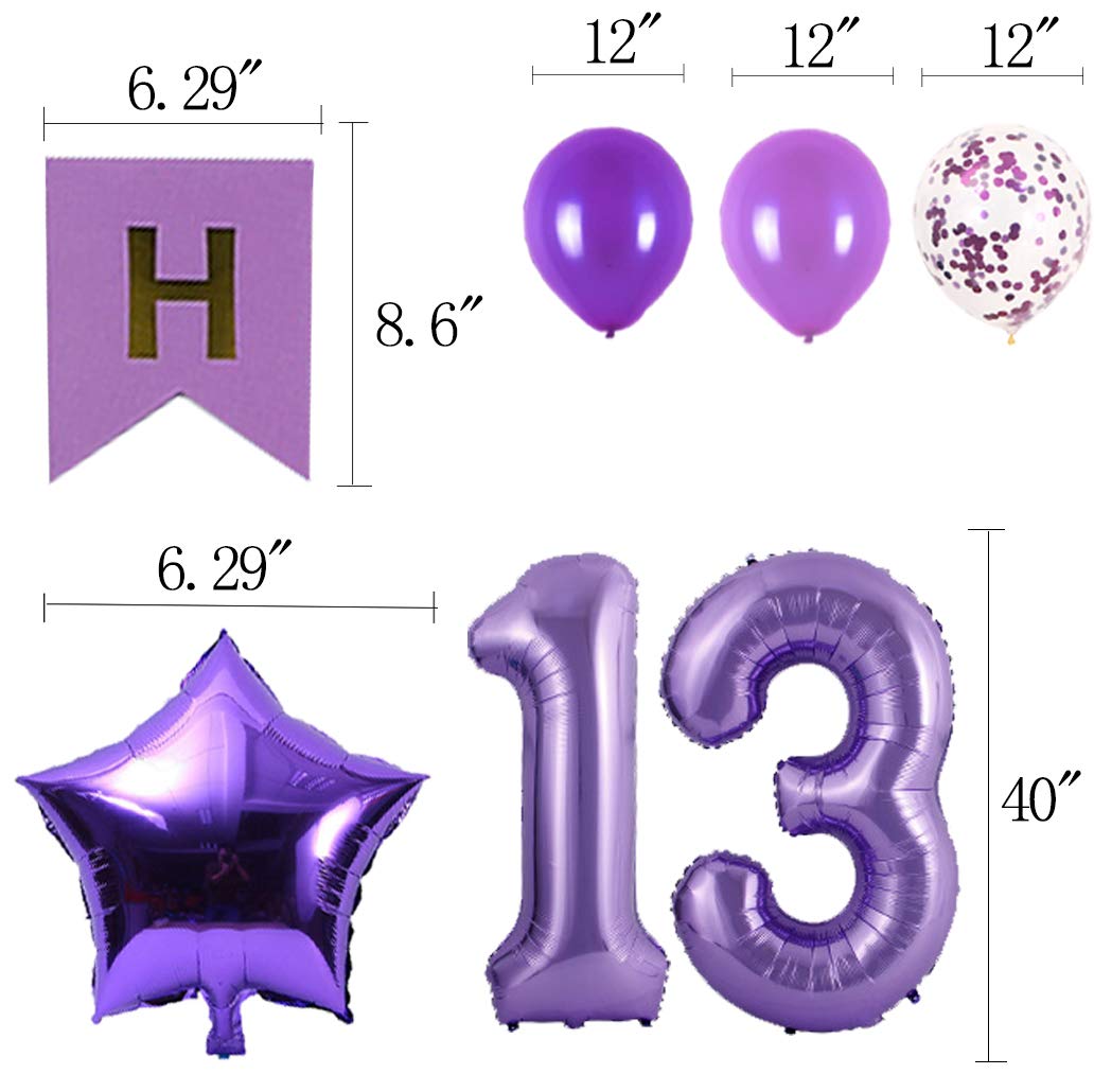 13th Birthday Party Decorations Kit - Happy Birthday Banner, Number 13 Balloons & Purple Party Supplies for Teen Girls | Perfect for 13th Birthday Celebrations, Decorations & Photo Backdrops