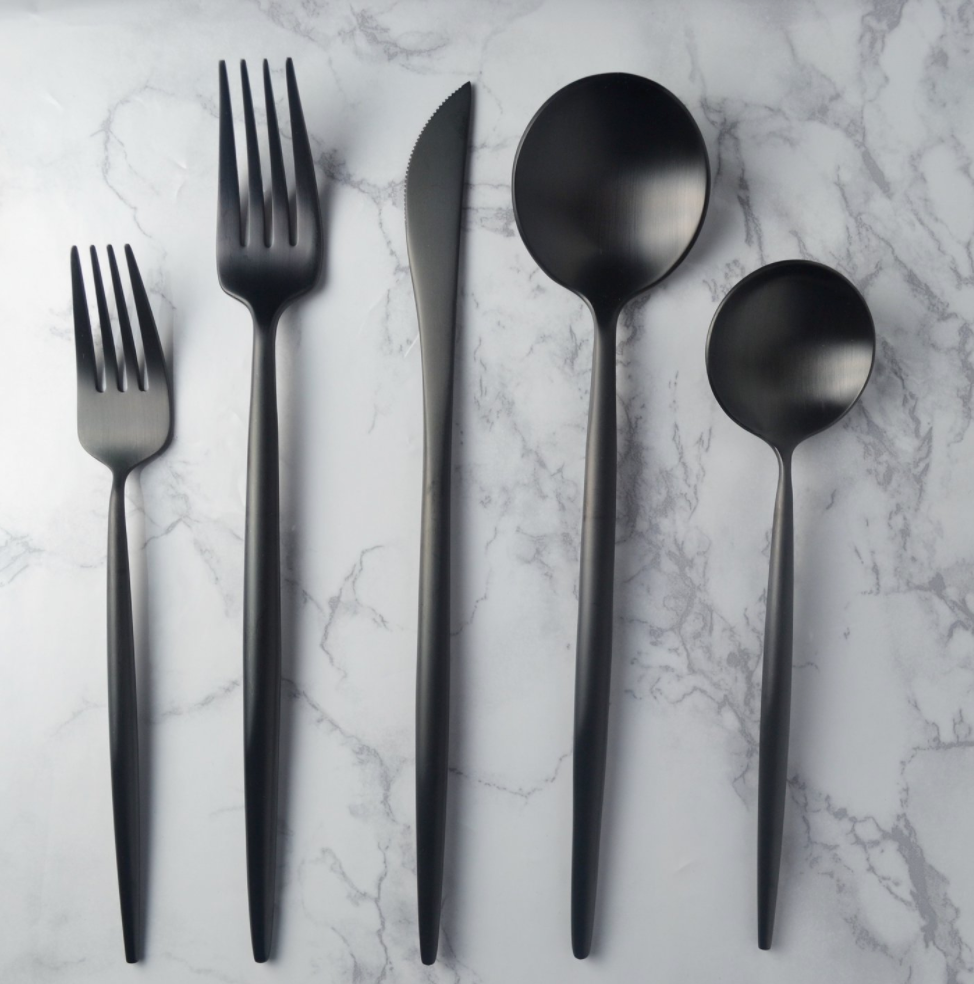 4 Sets of Harper Flatware - Brushed Black Stainless Steel 5-Piece Cutlery Set for Dining, Kitchen & Home Entertaining