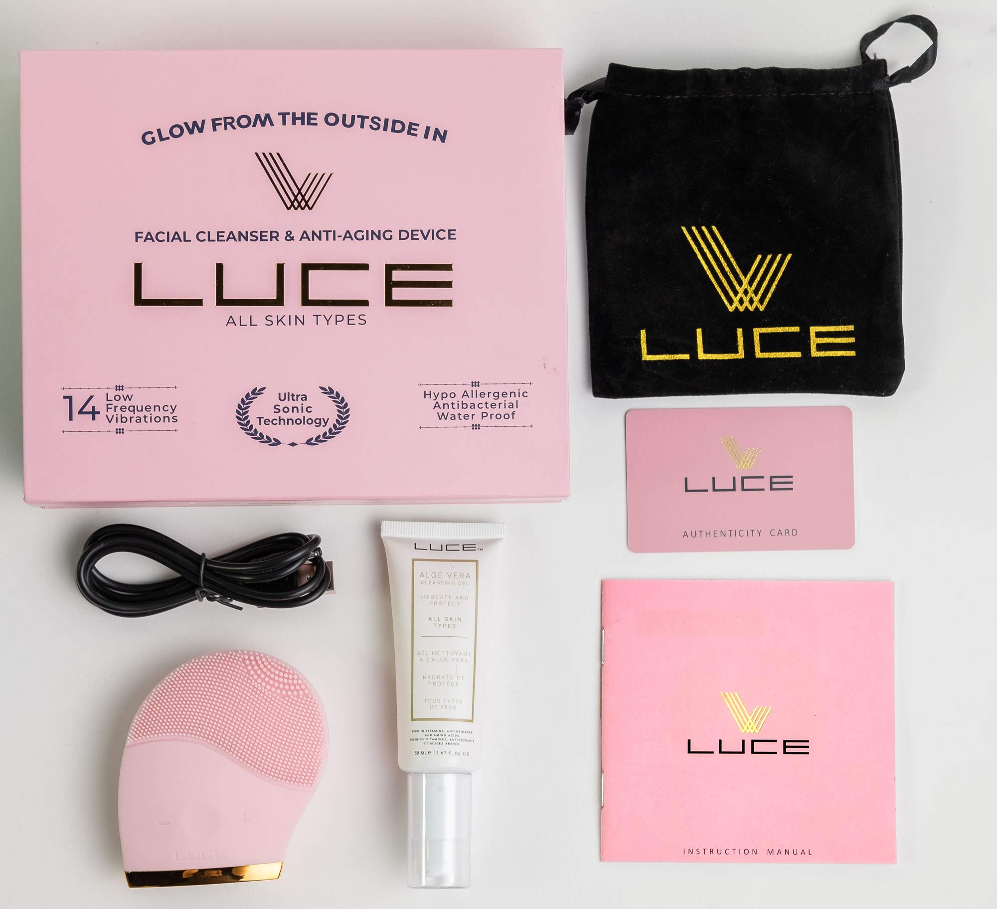 LUCE Facial Cleansing Brush & Face Wash Gift Set - Pink Skincare Kit with Travel Case - Perfect for Sensitive Skin & Daily Cleansing Routine