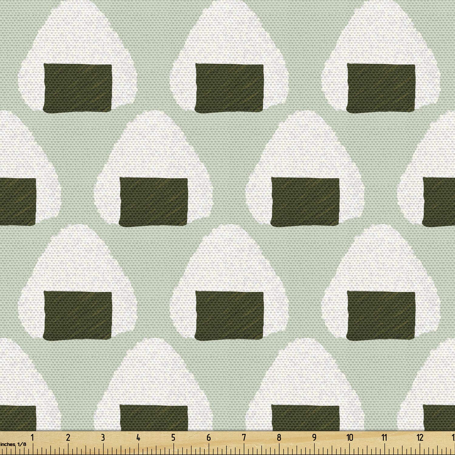 Ambesonne Abstract Japanese Onigiri Rice Balls Pastel Hipster Cuisine Print Fabric by The Yard - 10 Yards, Pale Green & Dark Green - Upholstery, Home Decor, DIY Projects, Curtains, Table Runners, Pillow Covers
